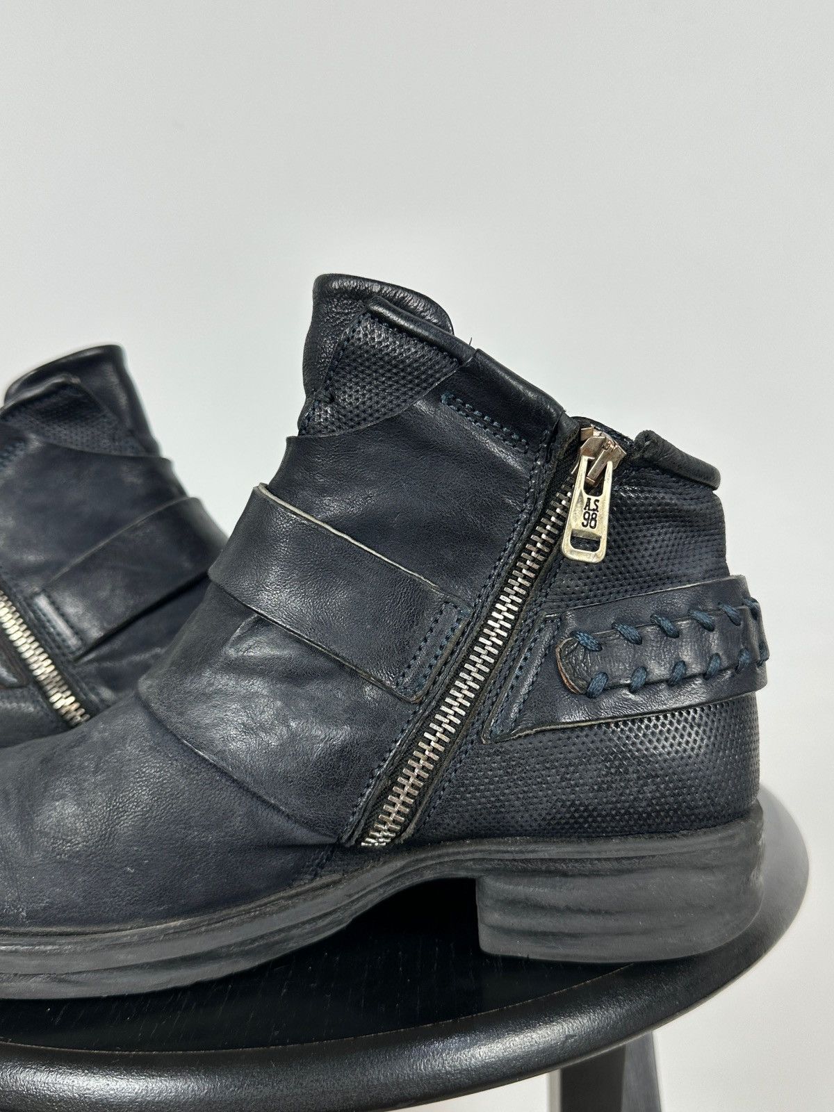 A.S.98 A.S.98. Airstep Navy Blue Leather Biker Ankle Boots Size US 8 / IT 38 - 18 Thumbnail