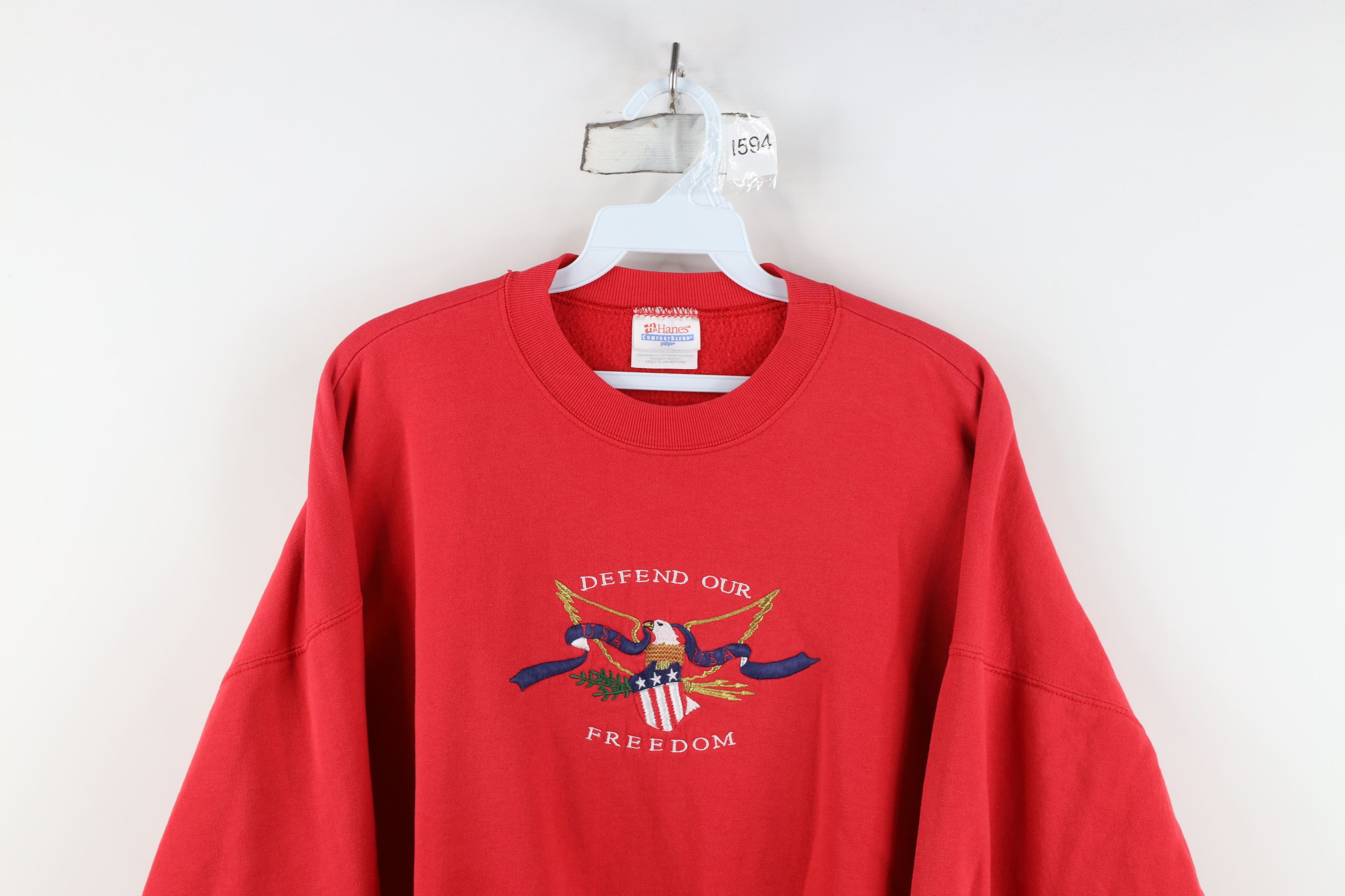 Vintage Vintage 90s Streetwear Defend Our Freedom Eagle Sweatshirt Size US XL / EU 56 / 4 - 2 Thumbnail
