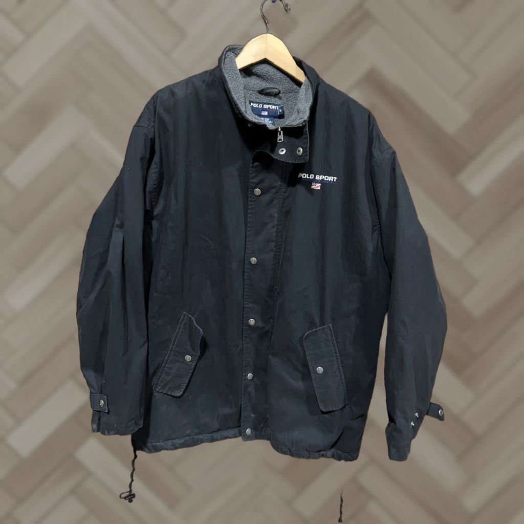 Ralph Lauren VINTAGE Ralph Lauren Polo Sport Jacket Mens M Black Zip Up Logo Y2K Sports Coat Overcoat All Seasons Short Stand-Up Collar Mid-Length Size US M / EU 48-50 / 2 - 1 Thumbnail