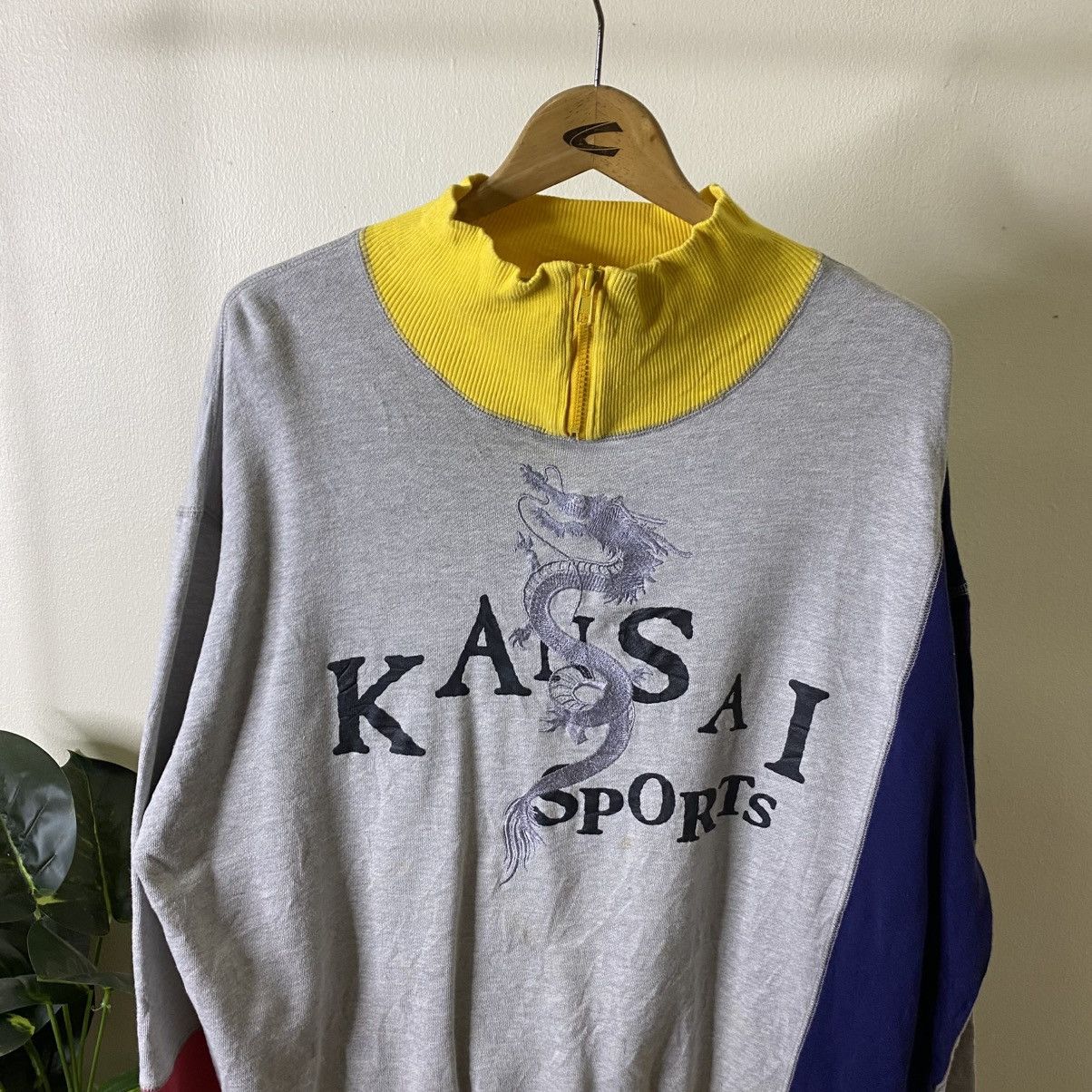 Kansai Yamamoto Kansai Sports Embroidered Dragon Half Zipper Sweatshirt Size US XL / EU 56 / 4 - 2 Thumbnail