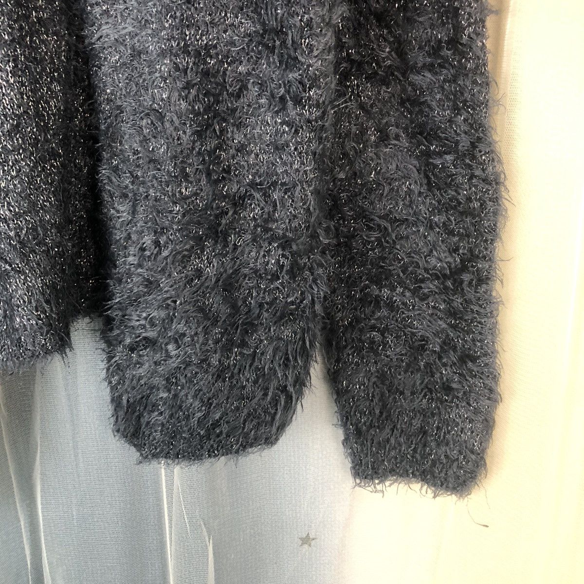 Zara Zara Dark Blue Shag Shaggy Fur Mohair Cardigan #874 Size M / US 6-8 / IT 42-44 - 8 Thumbnail