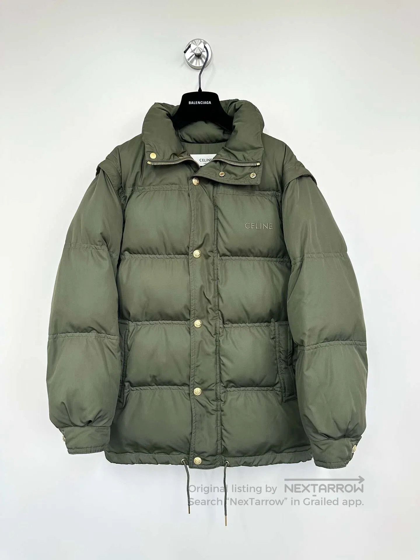 Celine CELINE Green Gold Buckle Embroidered Logo Down Jacket| Size XXS / US 00 / IT 34 - 1 Thumbnail