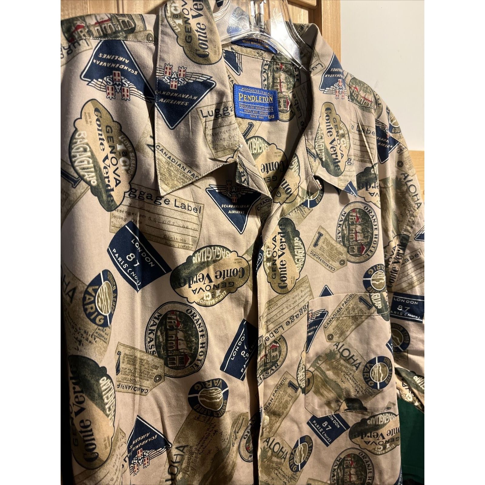 Pendleton Pendleton Men’s XL Beige Luggage Print Cotton Hawaiian Shirt Size US XL / EU 56 / 4 - 6 Thumbnail