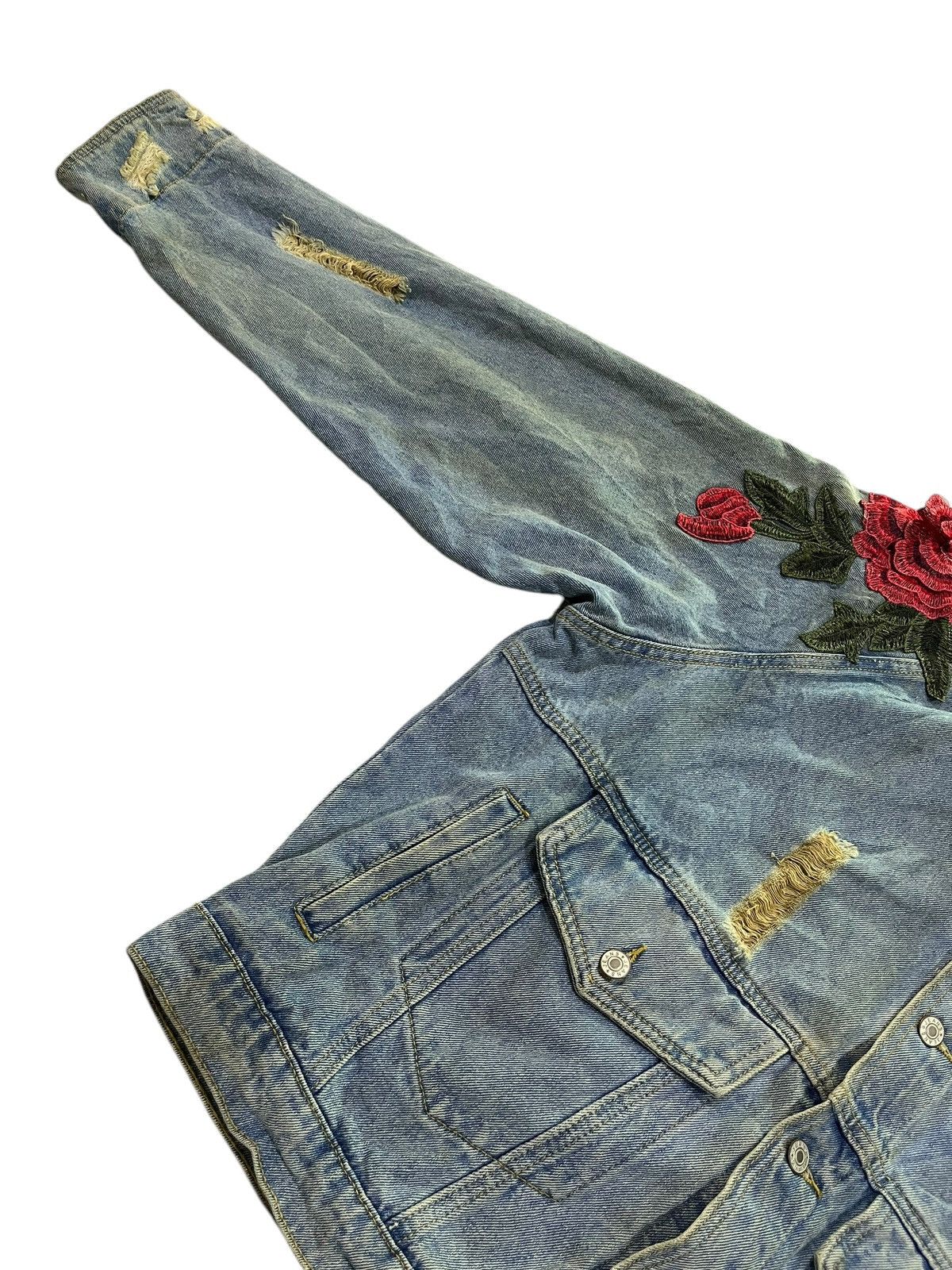 If Six Was Nine × Japanese Brand × Le Grande Bleu (L.G.B.) ROSE DISTRESSED BAGGY DENIM JACKET Size XL / US 12-14 / IT 48-50 - 2 Thumbnail