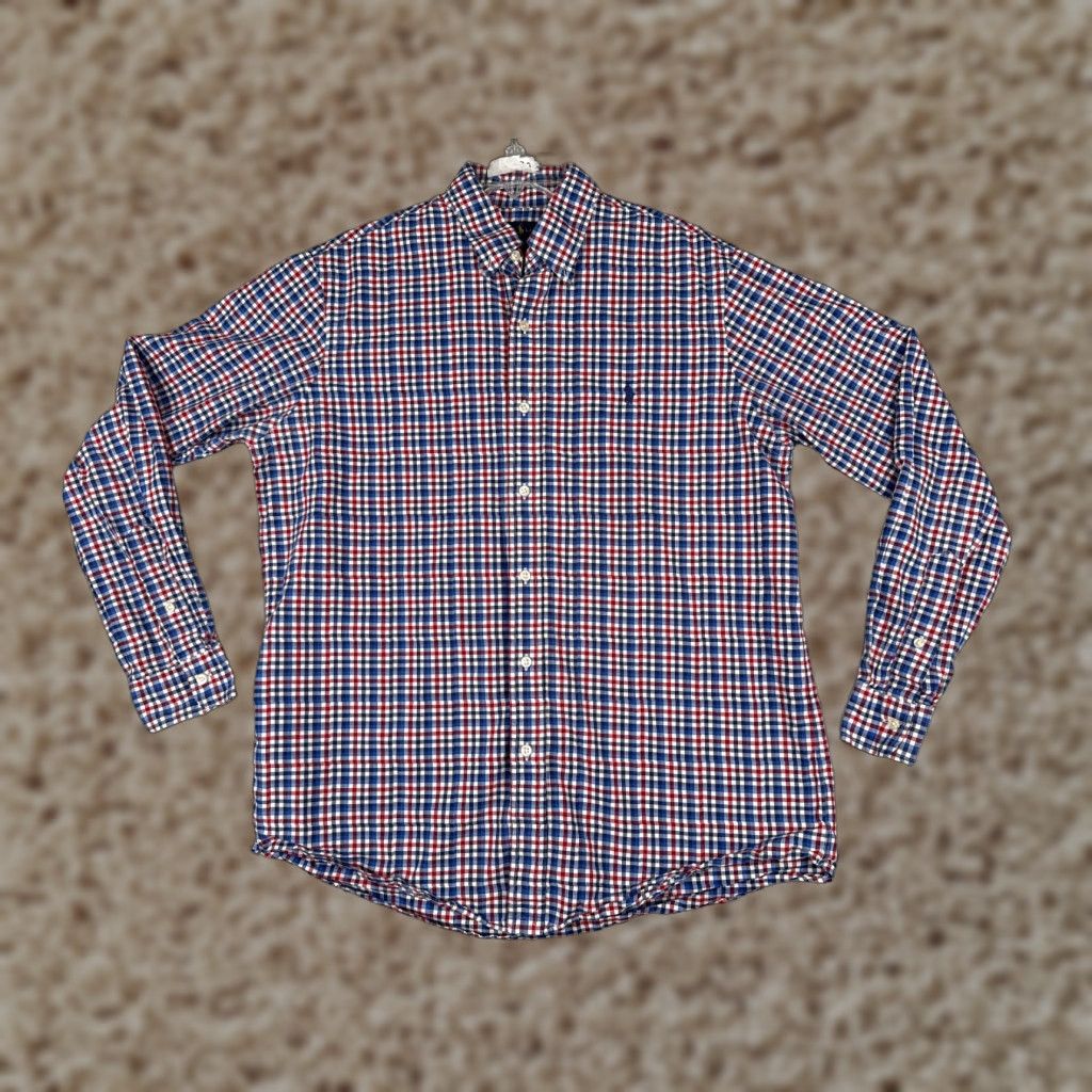 Polo Ralph Lauren VINTAGE Polo Ralph Lauren Shirt Men L Blue Plaid Button 100% Cotton Classic Fit Size US L / EU 52-54 / 3 - 1 Thumbnail