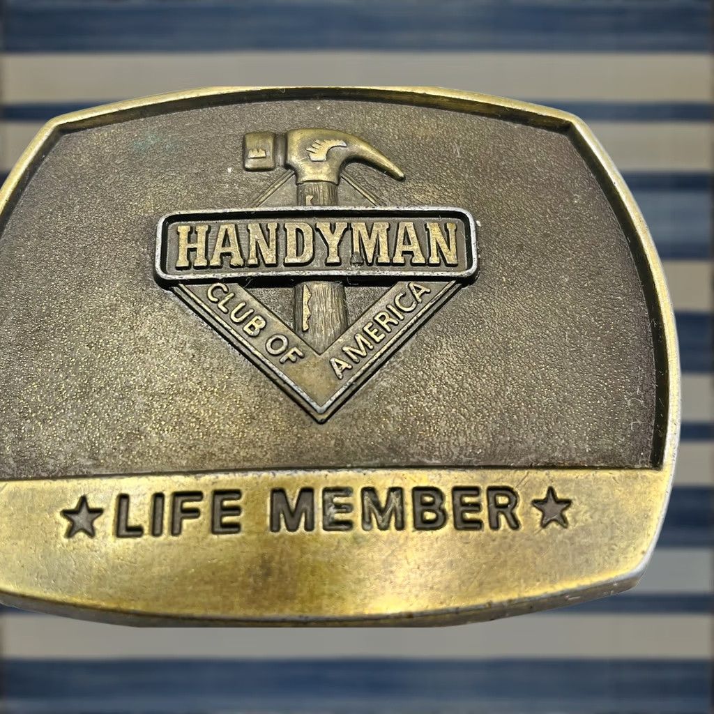 Vintage VINTAGE Handyman Club of America Life Member Brass Belt Buckle 1996 Hammer Clean Men Bronze Western GENDER: Mens Size ONE SIZE - 1 Thumbnail