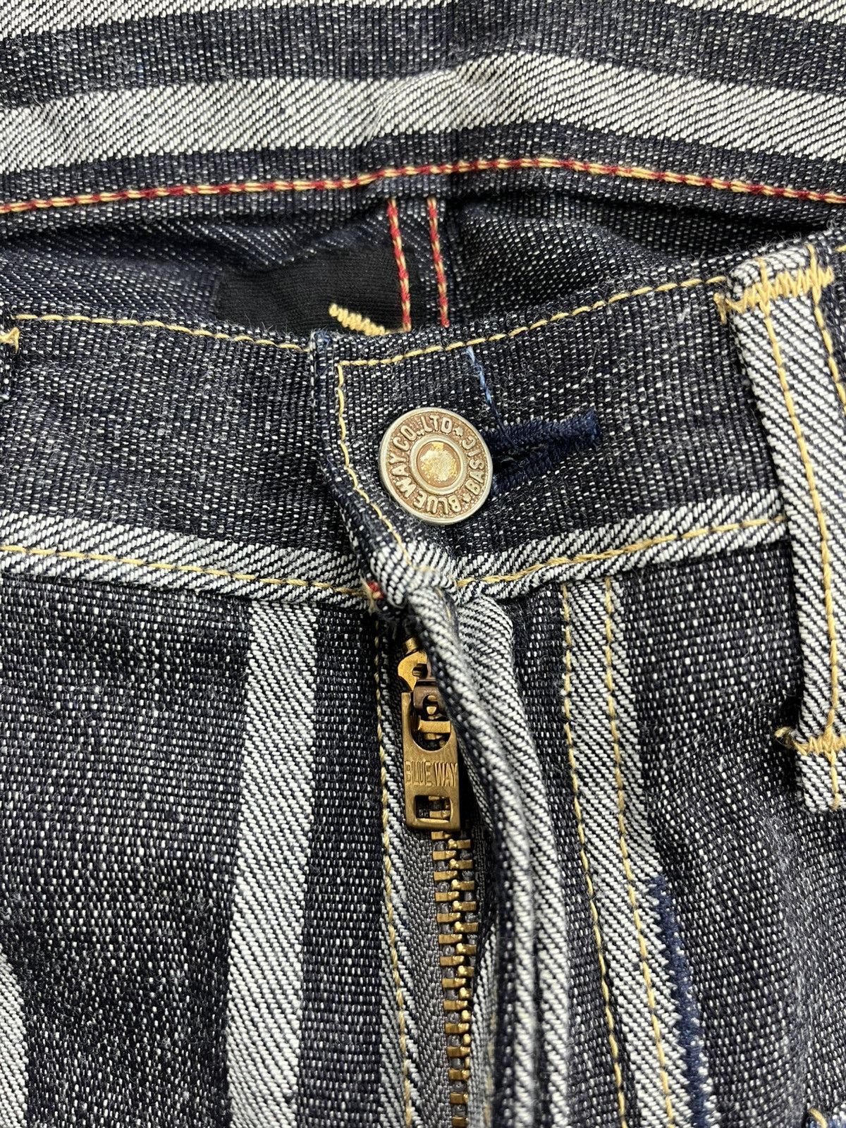Japanese Brand Vintage Blue Way Japan Striped Indigo Denim Flared Jeans Size US 33 - 5 Thumbnail