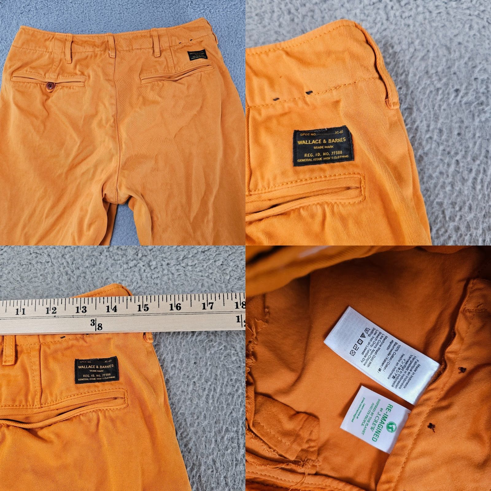 J.Crew VINTAGE J CREW Wallace Barnes Fatigue Camp Pant Mens 29x29 Orange Chino Cotton Size US 29 - 9 Thumbnail