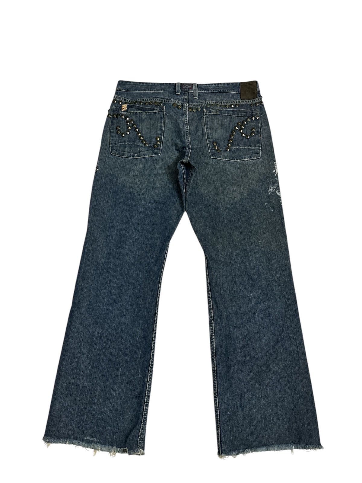Rick Owens Distressed 2000s X2 Denim Studded Baggy Jeans Y2K Goa Lgb Size US 37 - 6 Thumbnail
