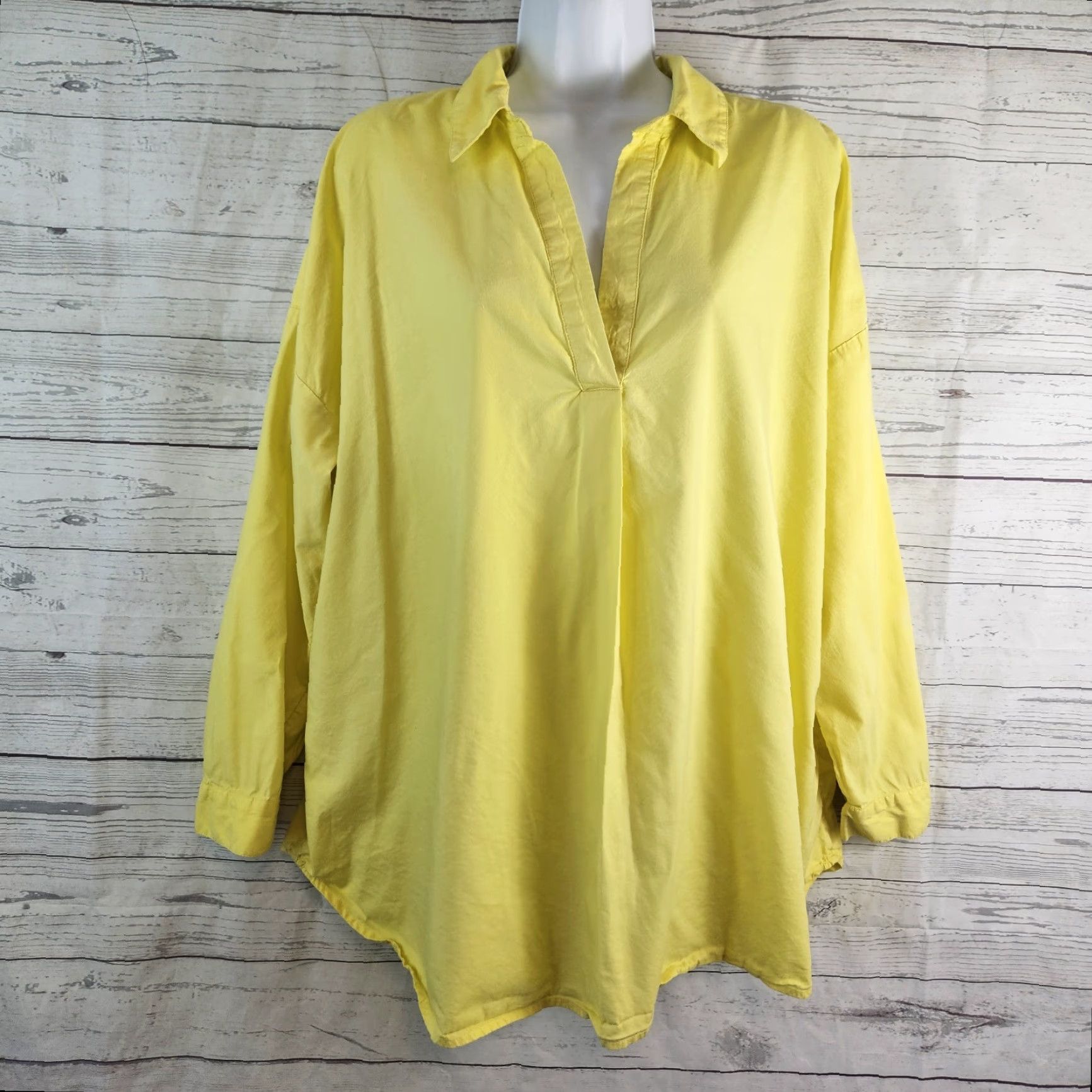 J. Jill J Jill Womens Popover Top Shirt XL Yellow Solid Long Sleeve Cotton Blend Womens Blouse Size XL / US 12-14 / IT 48-50 - 2 Thumbnail
