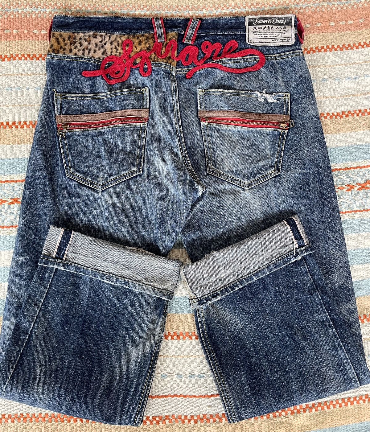 If Only Was True Very rare🔥SQUARE DARK🔥Embroidery Selvedge Distressed Jeans Size US 35 - 1 Thumbnail