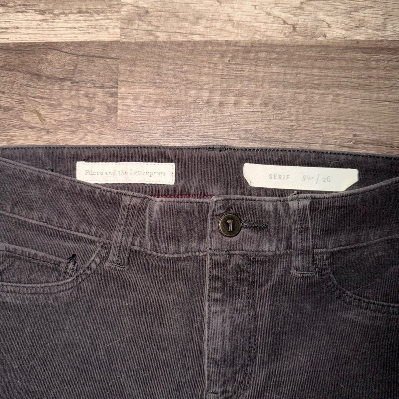 Anthropologie Pilcro Serif Corduroy Pants Gray Slim Straight Size 26" / US 2 / IT 38 - 2 Thumbnail