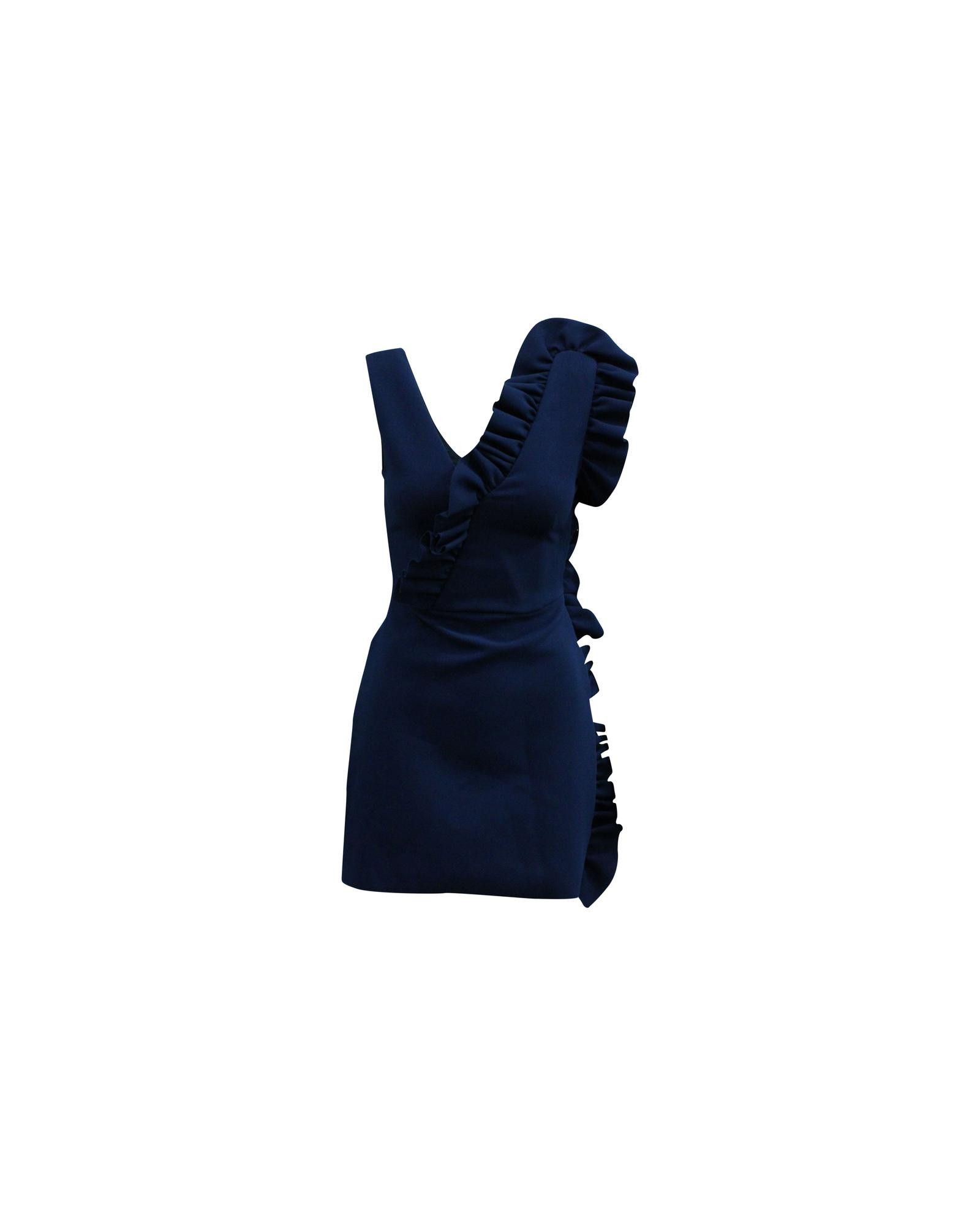 image of Asymmetrical Ruffle Dress In Navy Blue Polyester By Msgm in Blue/Navy Blue, Women's (Size XS)