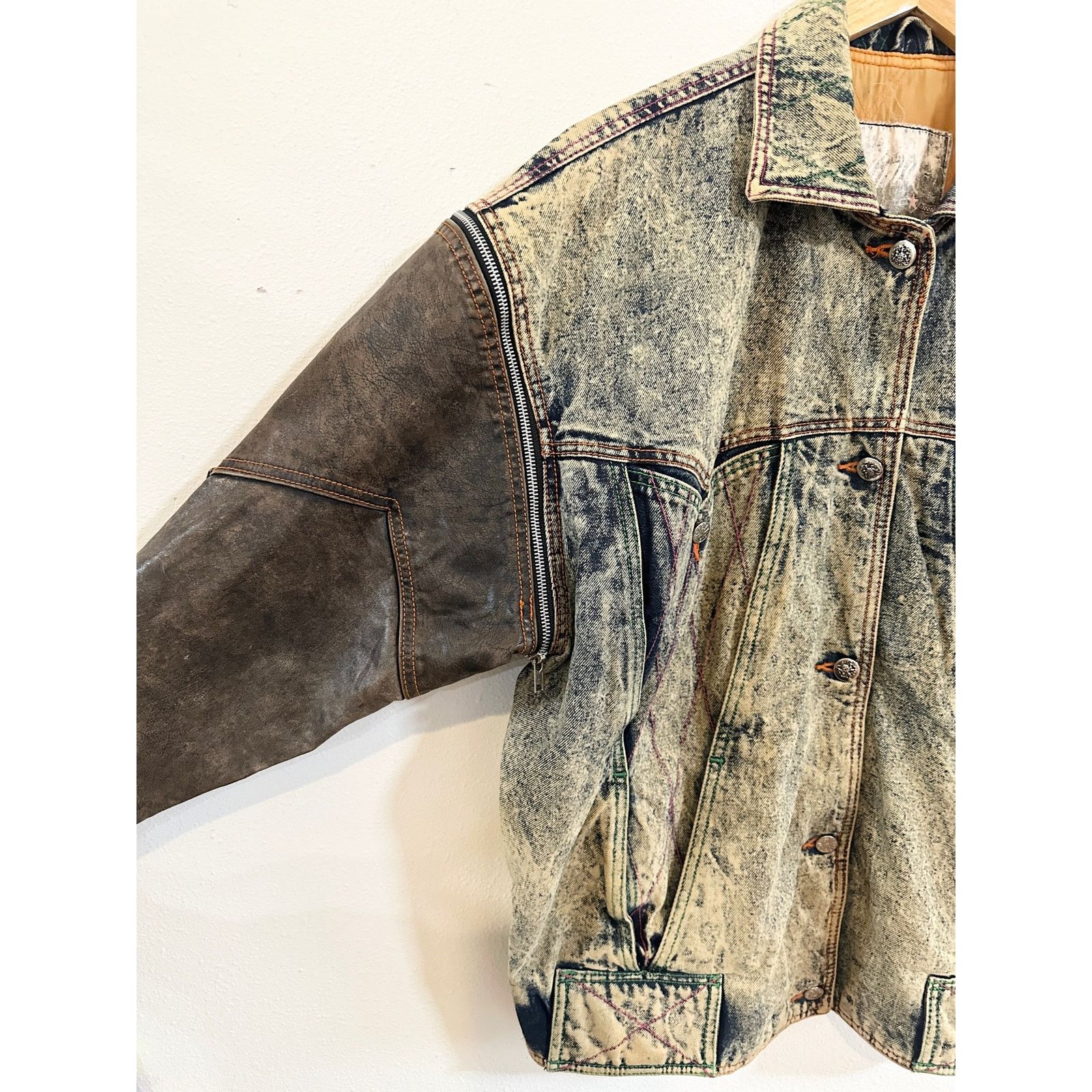 Vintage 80’s Acid Wash & Leather Convertible Moto Jacket Size US M / EU 48-50 / 2 - 16 Thumbnail