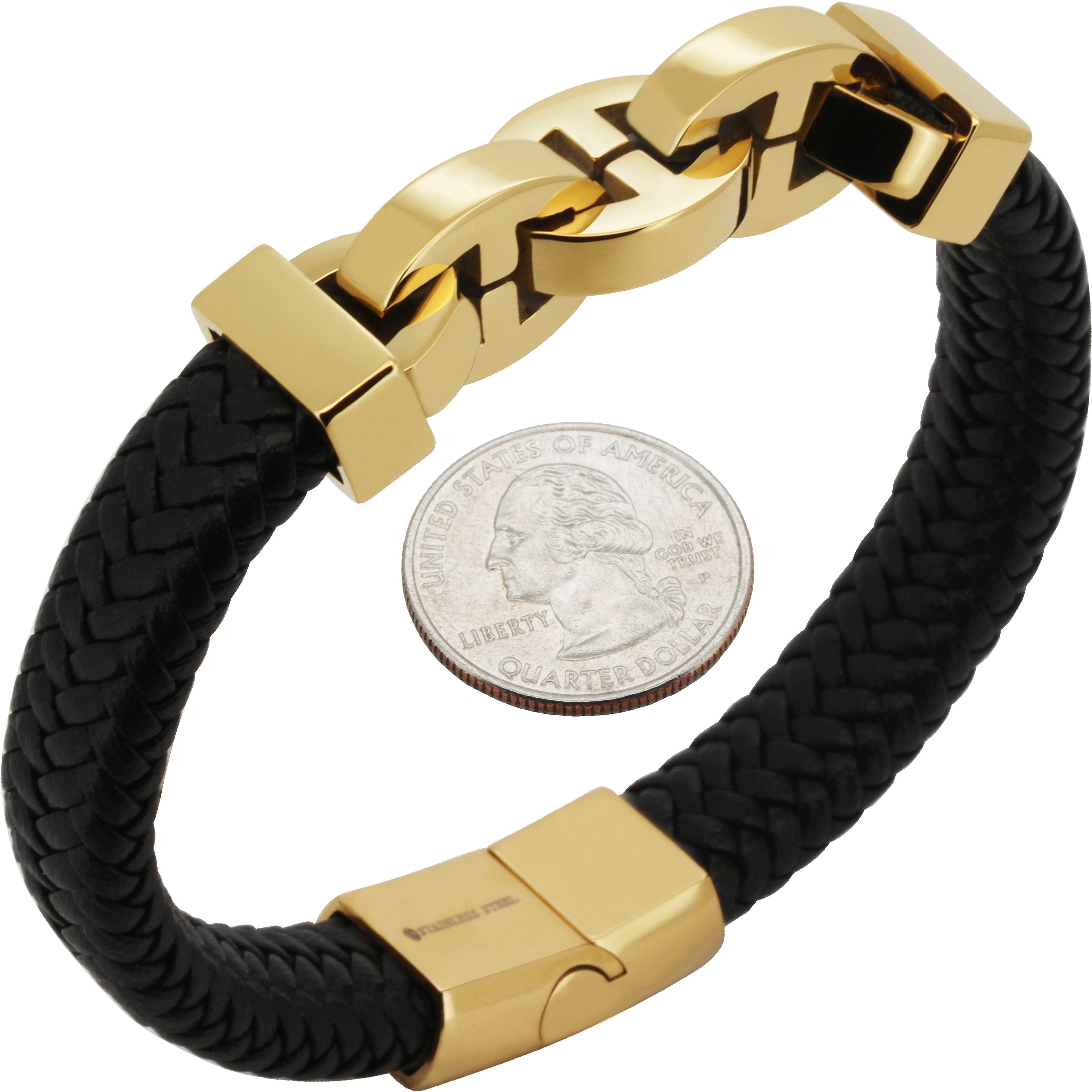 Other 316L Stainless Steel 18k GP 14mm Mariner Leather Bracelet 8" Size ONE SIZE - 1 Preview