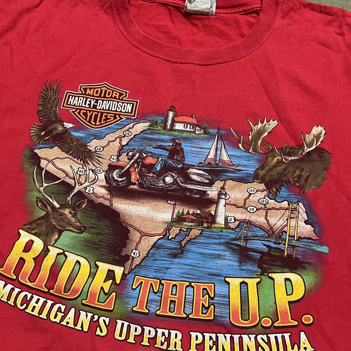 Harley Davidson Vintage Harley Davidson Michigan Motorcycle Biker Tee Eagle Size US XXL / EU 58 / 5 - 4 Thumbnail