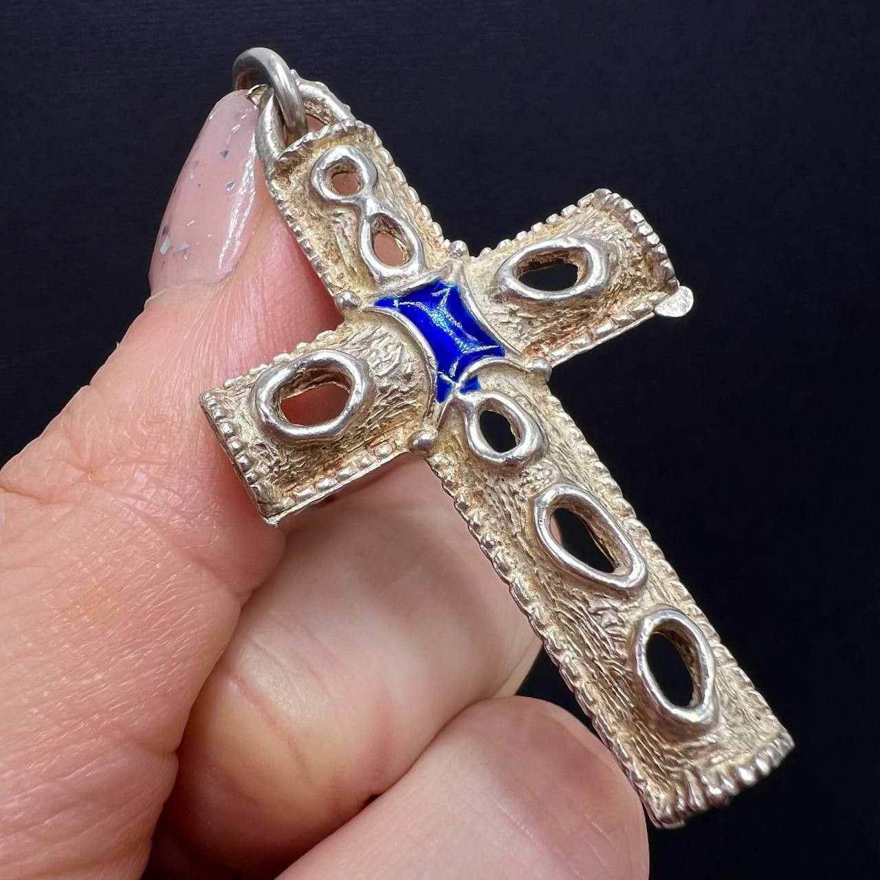 Vintage Italian Cross Pendant Gilded Silver 800 Catholic