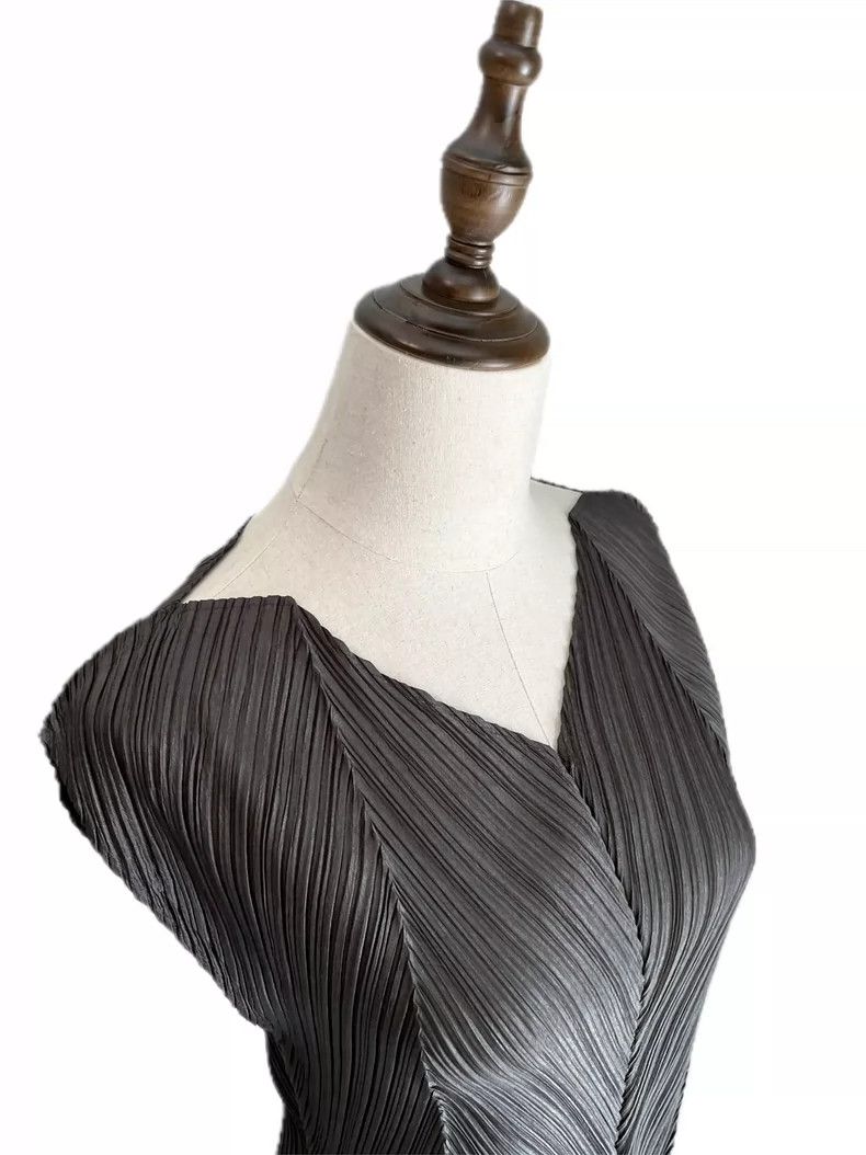 Issey Miyake Issey Miyake Grey herringbone twill pleated mainline top Size M / US 6-8 / IT 42-44 - 3 Thumbnail