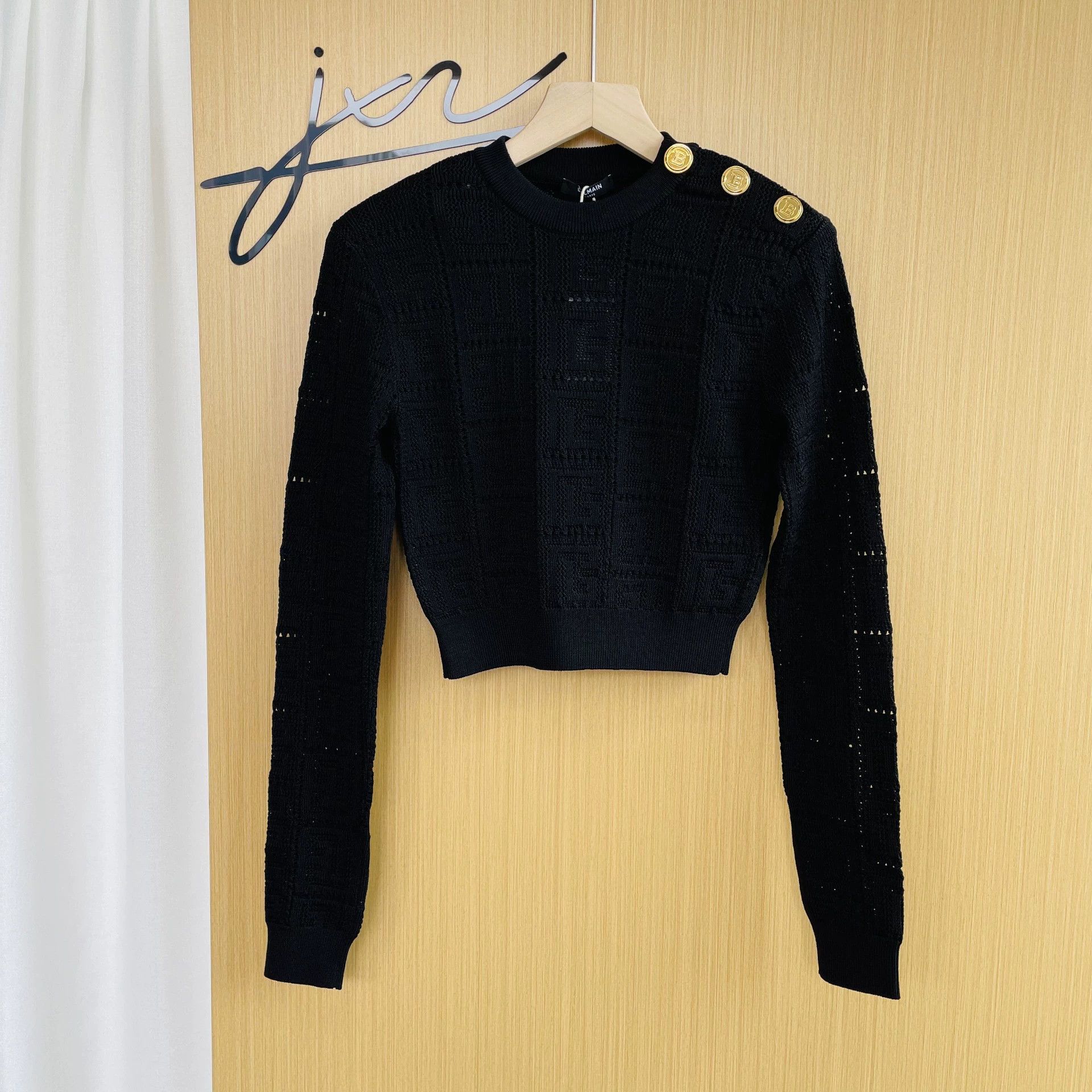 Balmain Balmain Women's Gold-Button Cutout Short Black Top 36 Size XS / US 0-2 / IT 36-38 - 1 Thumbnail