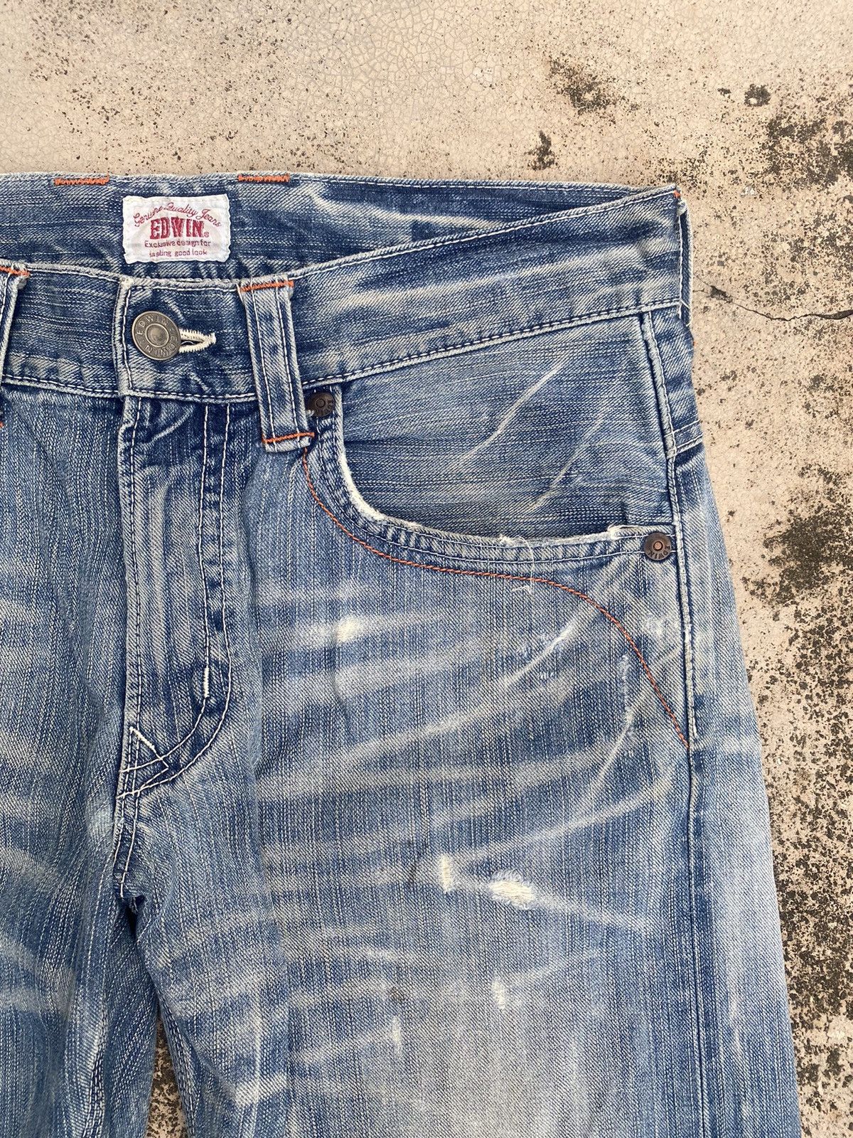 Edwin × Japanese Brand × Vintage Vintage y2K Edwin Distressed Honeycomb Denim Jeans Size US 33 - 3 Thumbnail