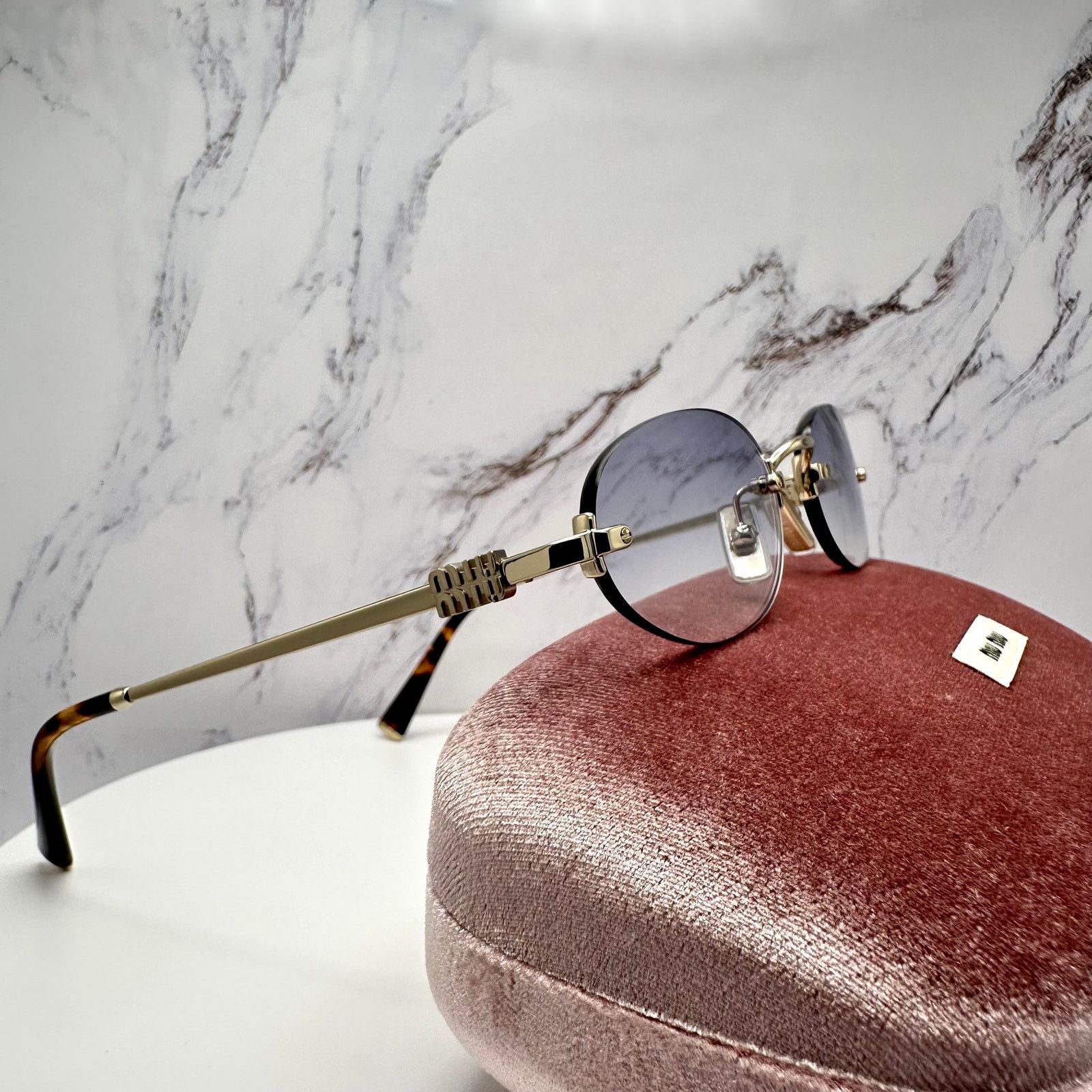 Miu Miu New MIU MIU Sunglasses Oval MU A54S Gold Rimless Gradient Size ONE SIZE - 12 Thumbnail
