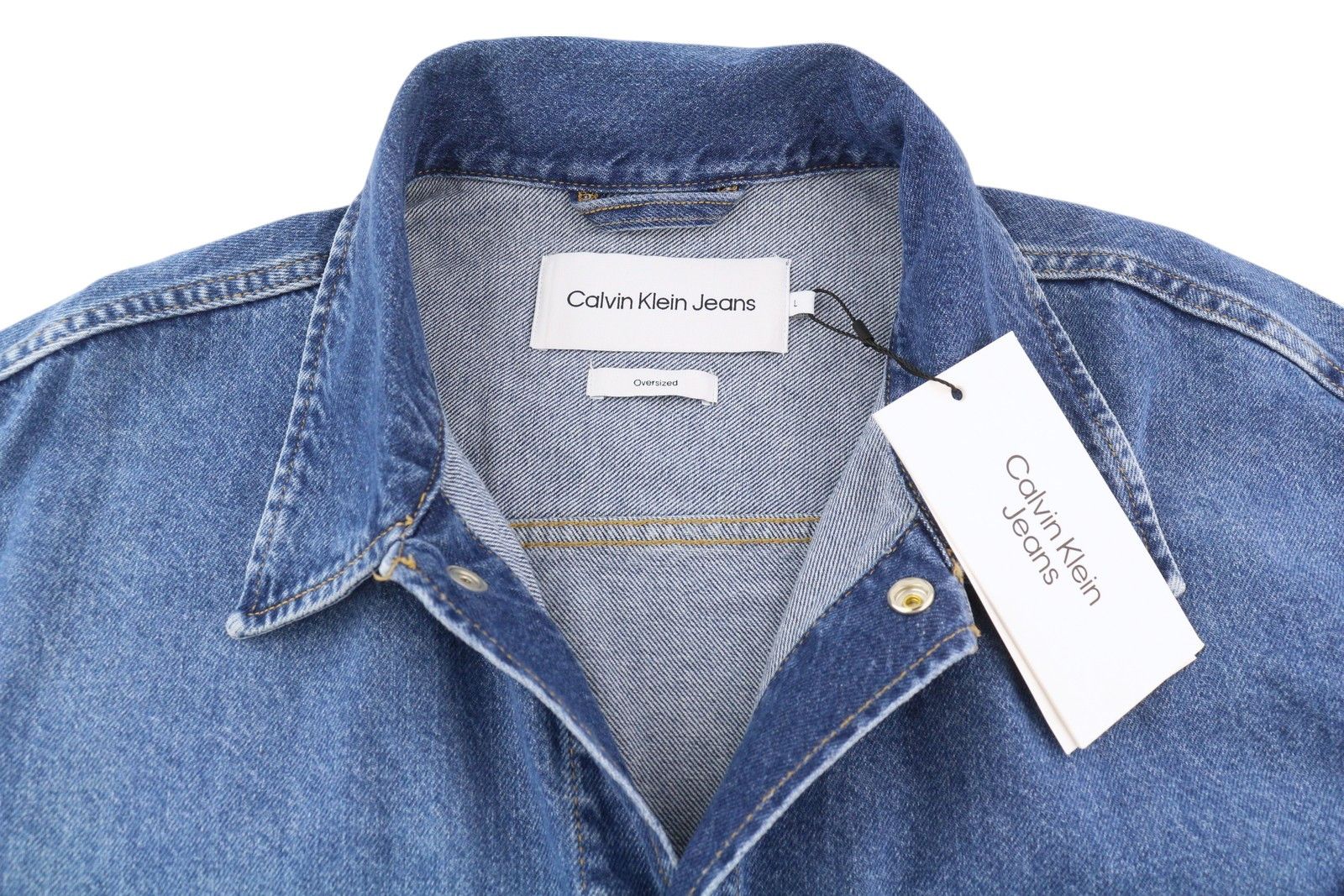 Calvin Klein L Denim Blue Trucker Snap Oversized Jacket 85026 Size US L / EU 52-54 / 3 - 5 Thumbnail