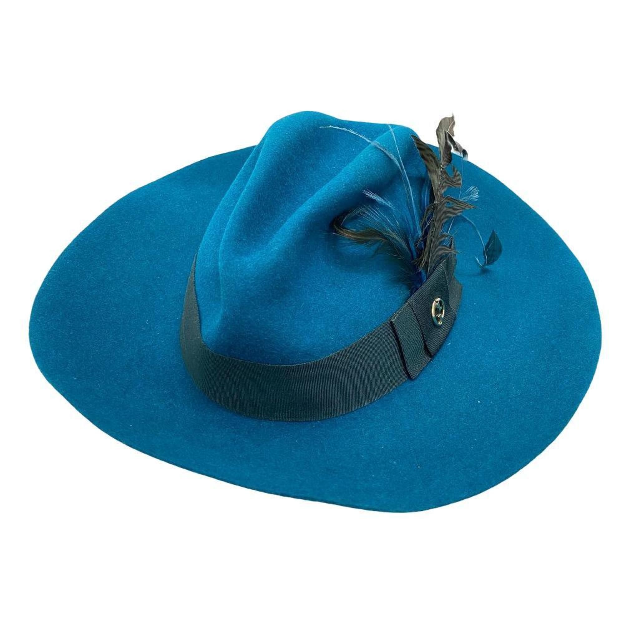 image of Gucci Feather Ribbon Centerfold Hat Turquoise Men's Women's Z0005011 in Blue
