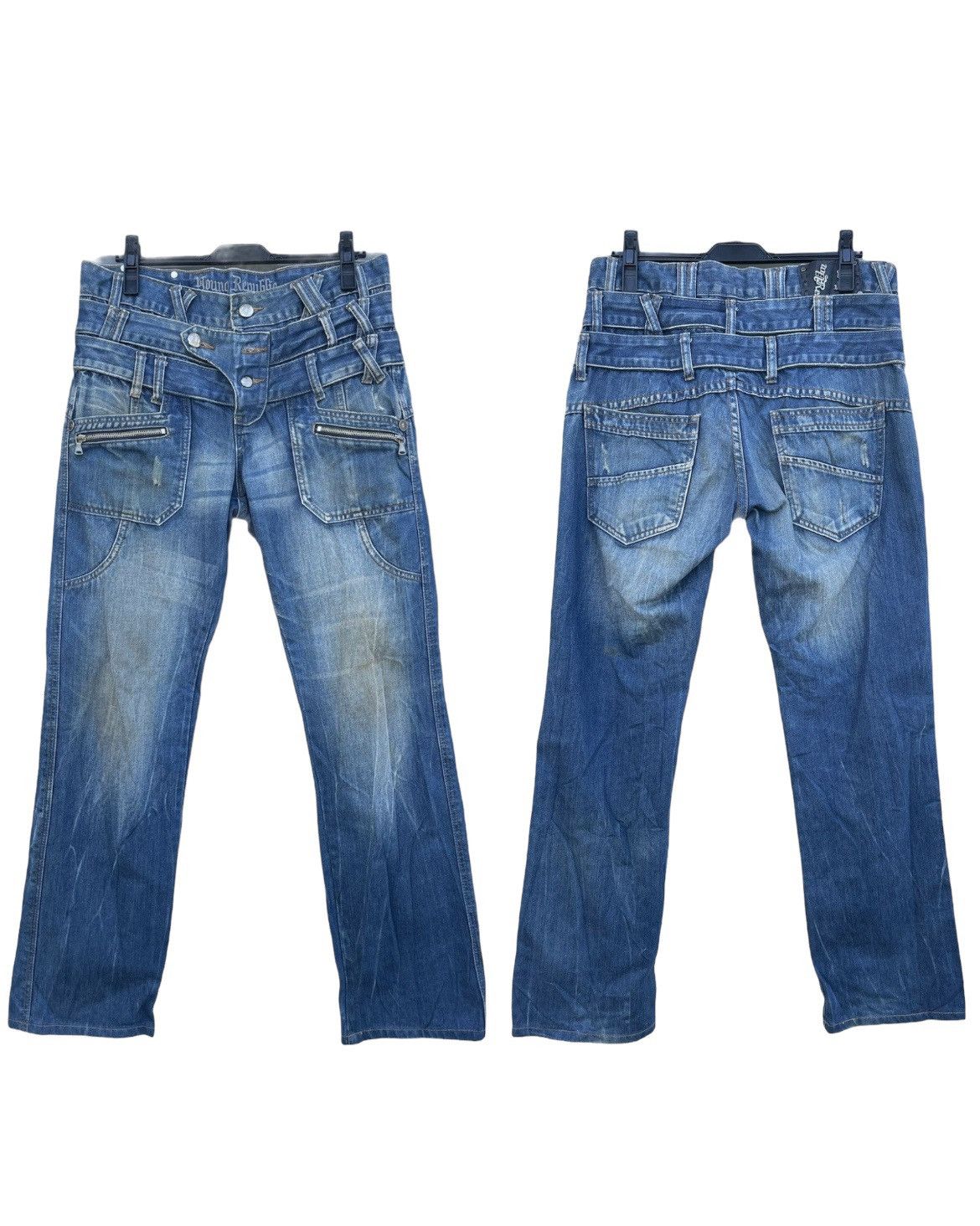 If Six Was Nine × Le Grande Bleu (L.G.B.) Young Republic Triple Waist Blue Distressed Jeans Size US 34 / EU 50 - 1 Thumbnail