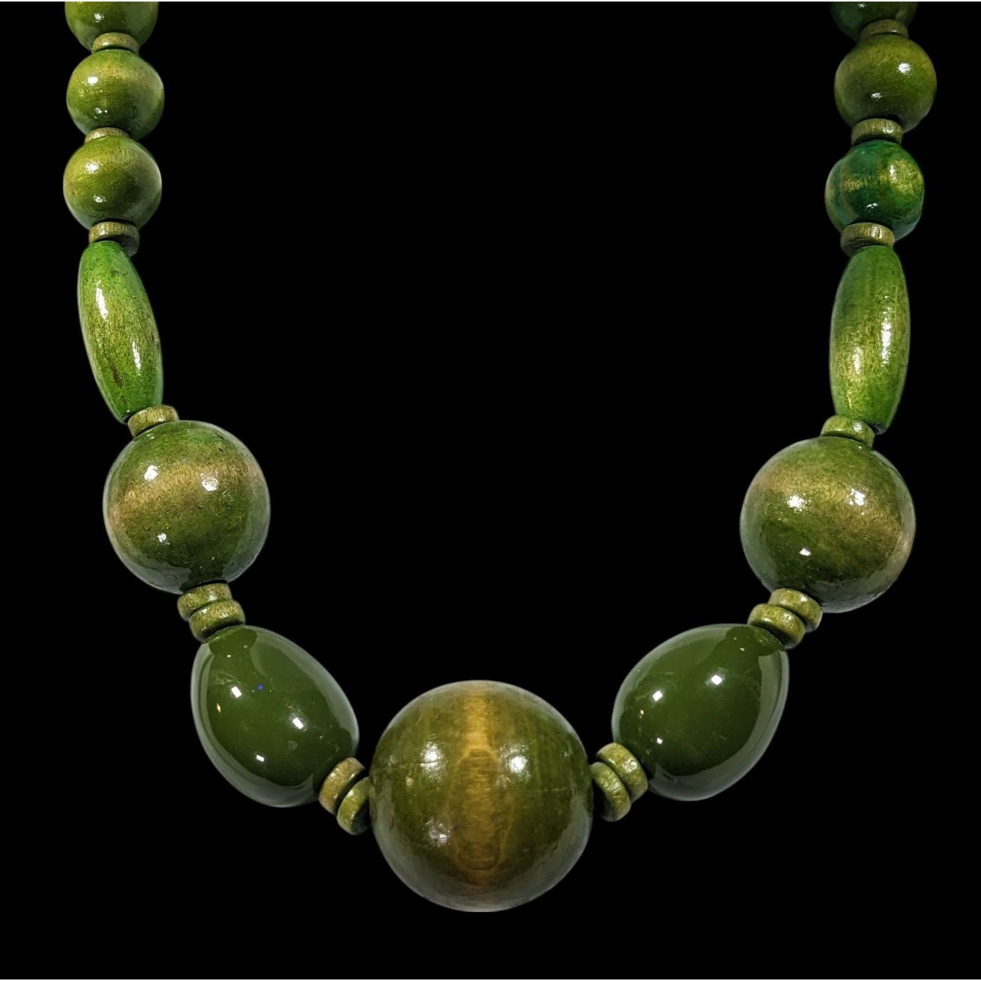 Other Vintage Cottagecore Green Dyed Wooden Beaded Statement Neckl Size ONE SIZE - 2 Thumbnail
