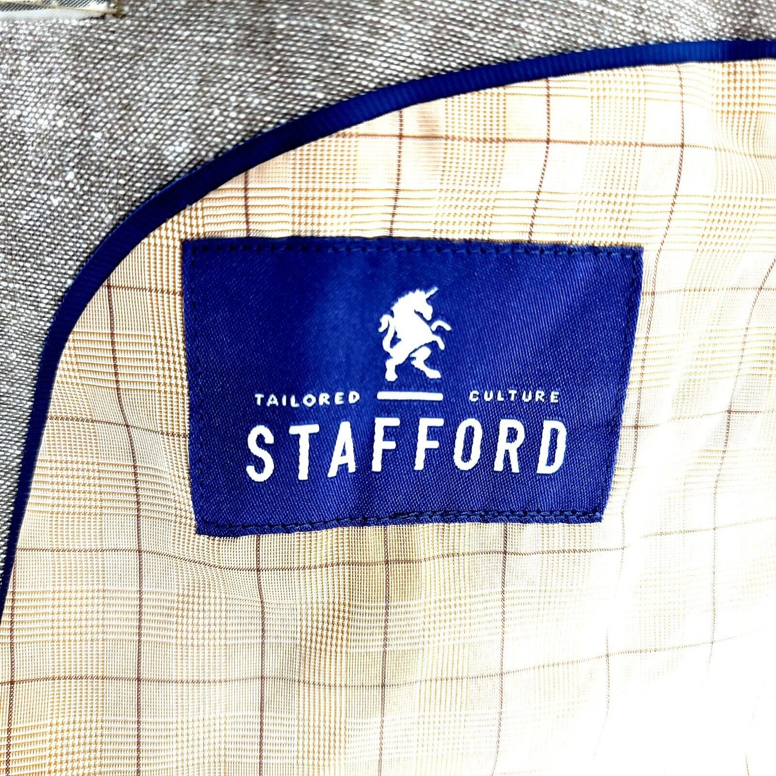 Stafford DAMAGED Stafford Linen Cotton 2 Button Blazer 44L Tan Birdse Size 44L - 9 Thumbnail