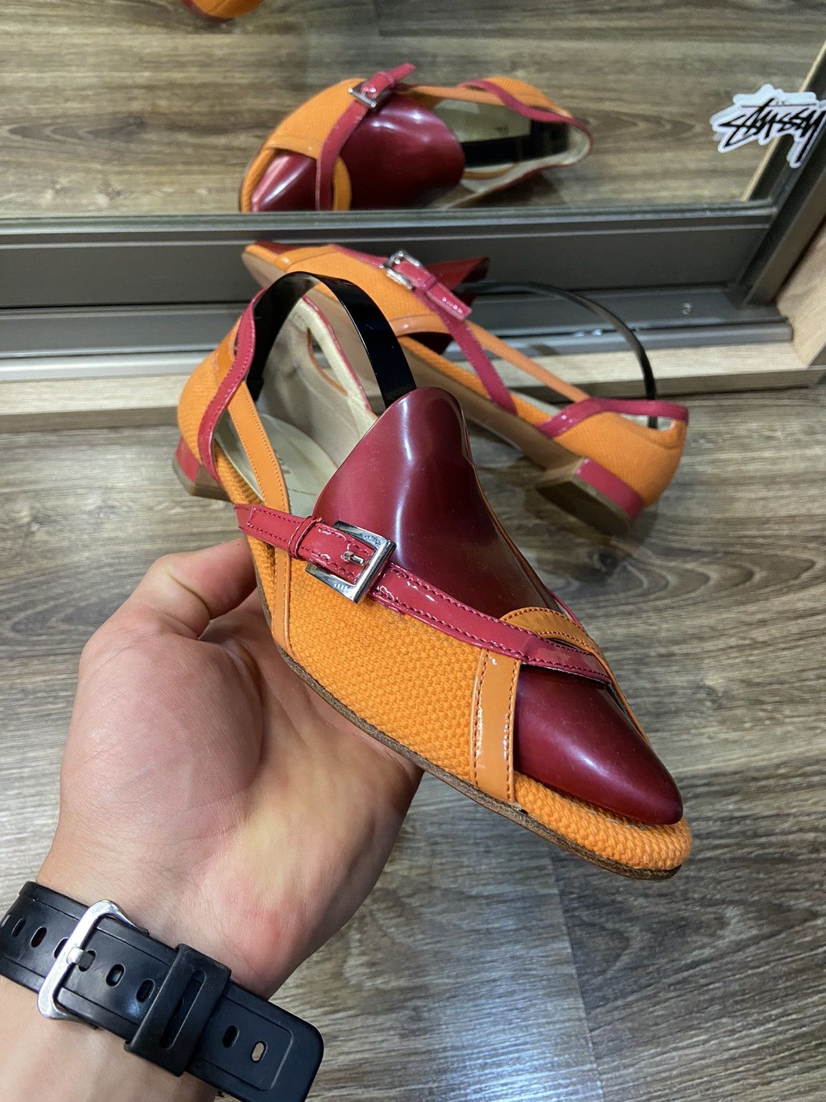 Italian Designers x Prada Vintage Y2K Sandals Open Toe Heel Shoes Flip Flops, Women's (Size 8)