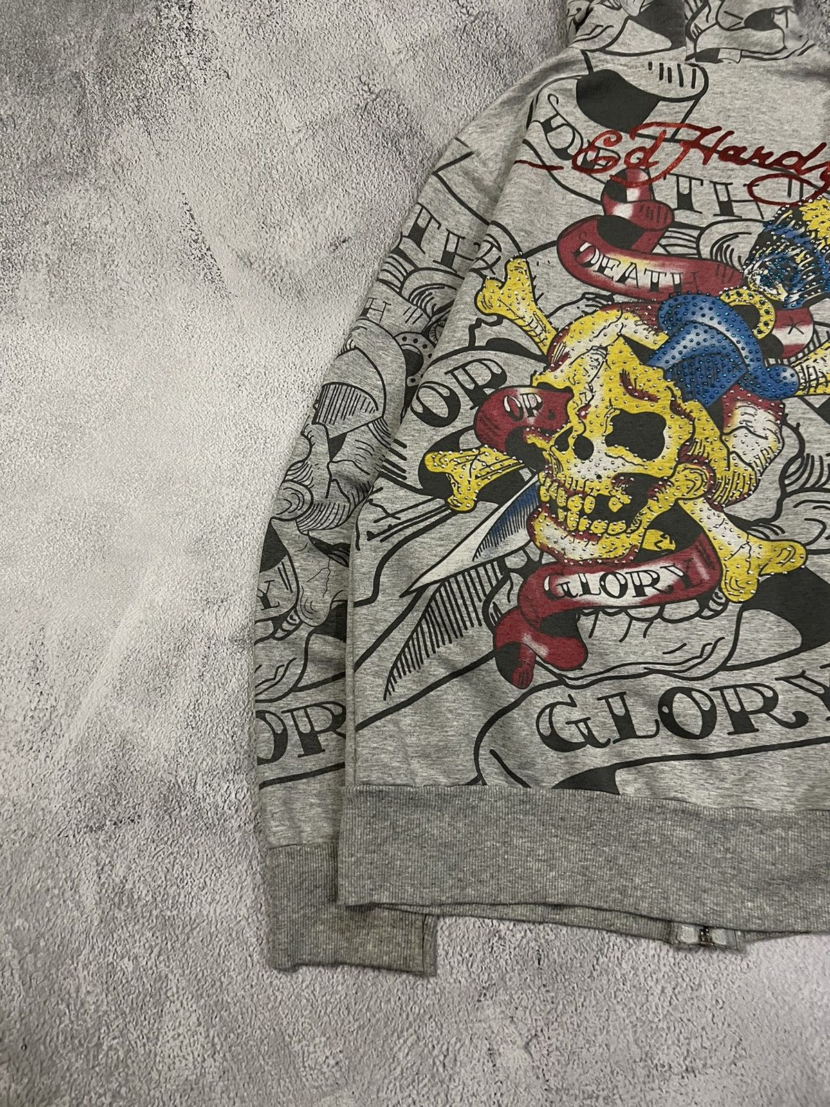 Ed Hardy Vintage Y2k Skull ☠️ Rare Ed Hardy All Over Print Zip Hoodie Size M / US 6-8 / IT 42-44 - 15 Thumbnail