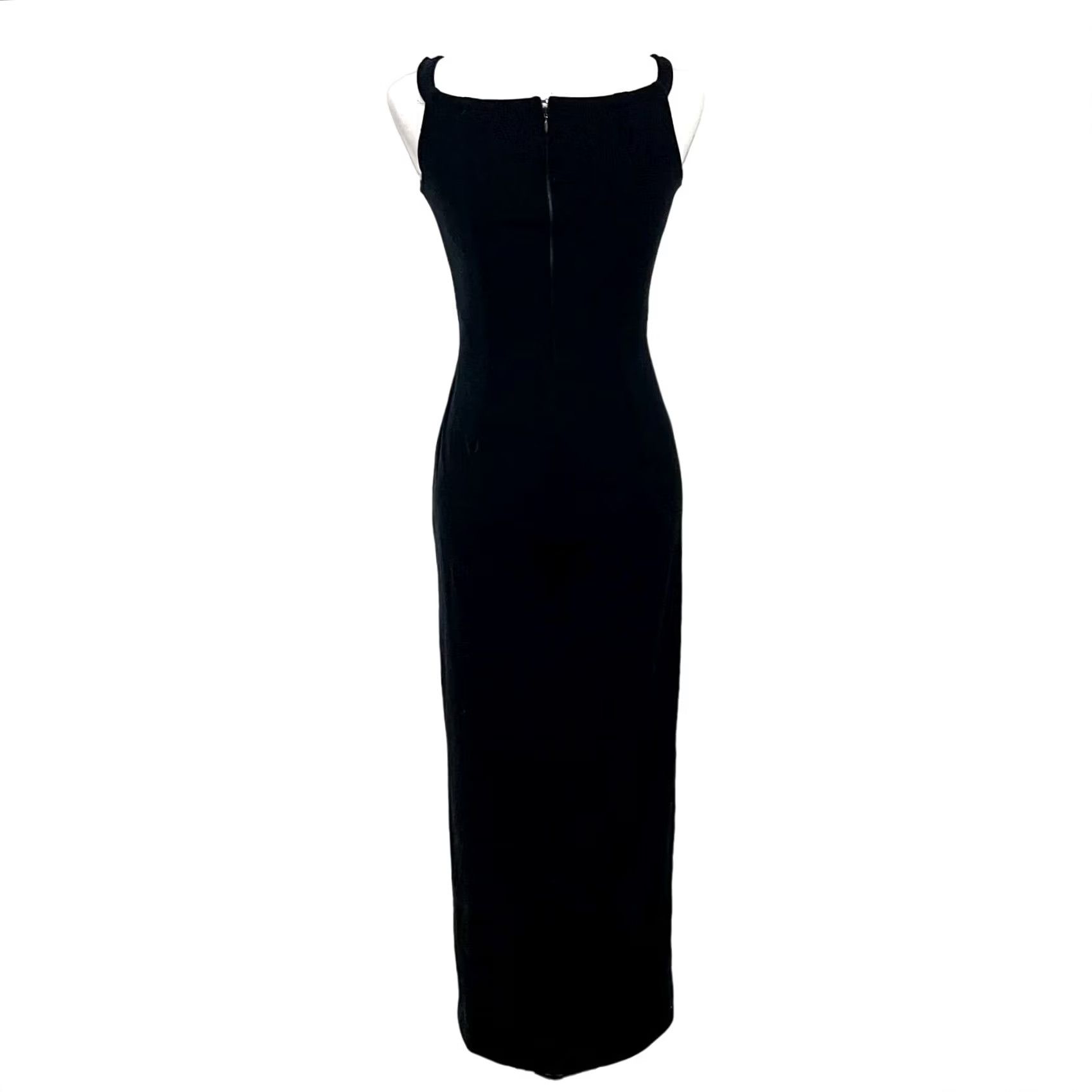 Velvet VINTAGE Bari Jay Maxi Dress Black Velvety Sheath Sleeveless 3/4 Sz © 50" Long Slit 90s Y2K Party/Cocktail Formal Womens Size XS / US 0-2 / IT 36-38 - 7 Thumbnail