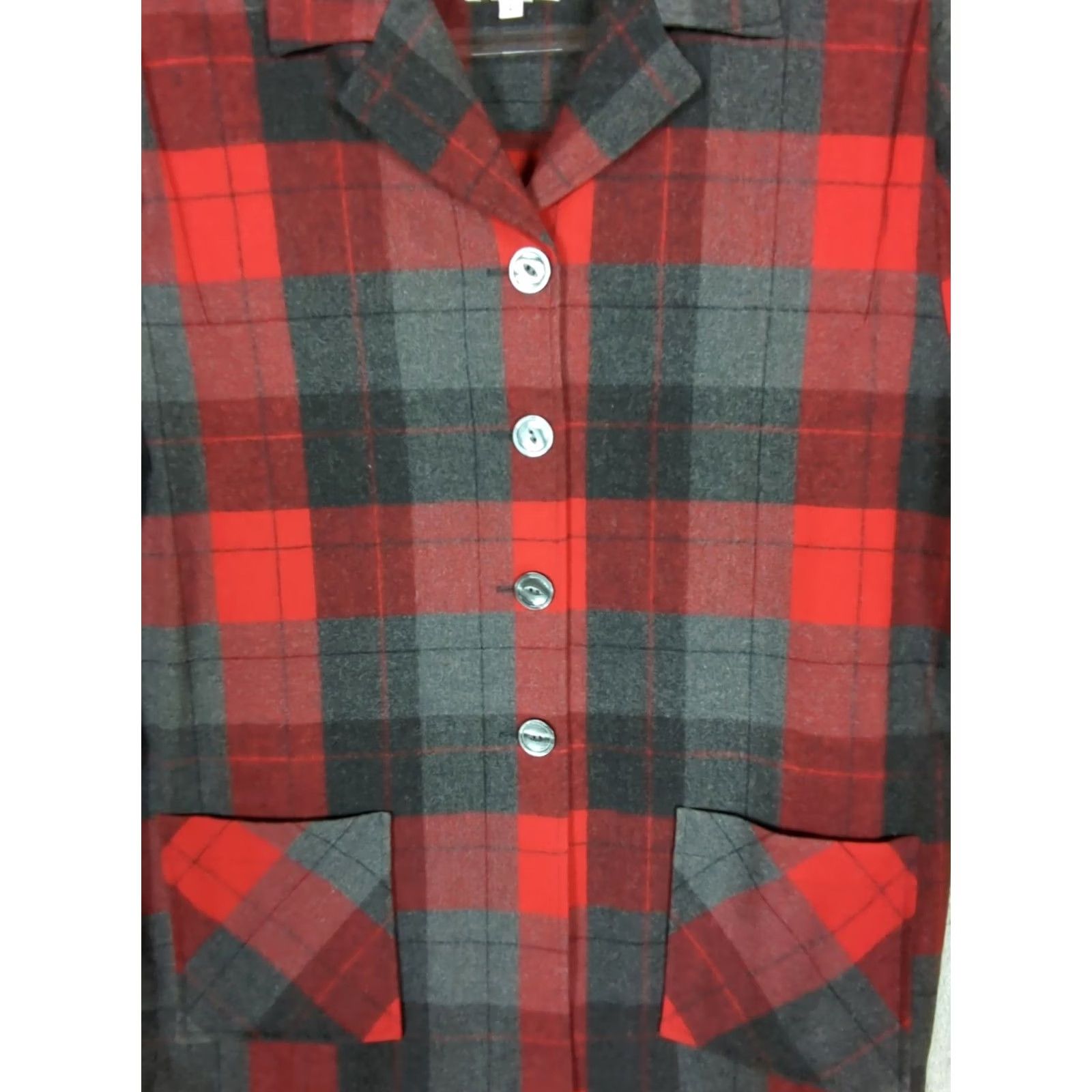 Pendleton VINTAGE Pendleton 49er Wool Shirt Jacket Shacket Red/Gray Plaid Women L Tall Blazer Size L / US 10 / IT 46 - 5 Thumbnail