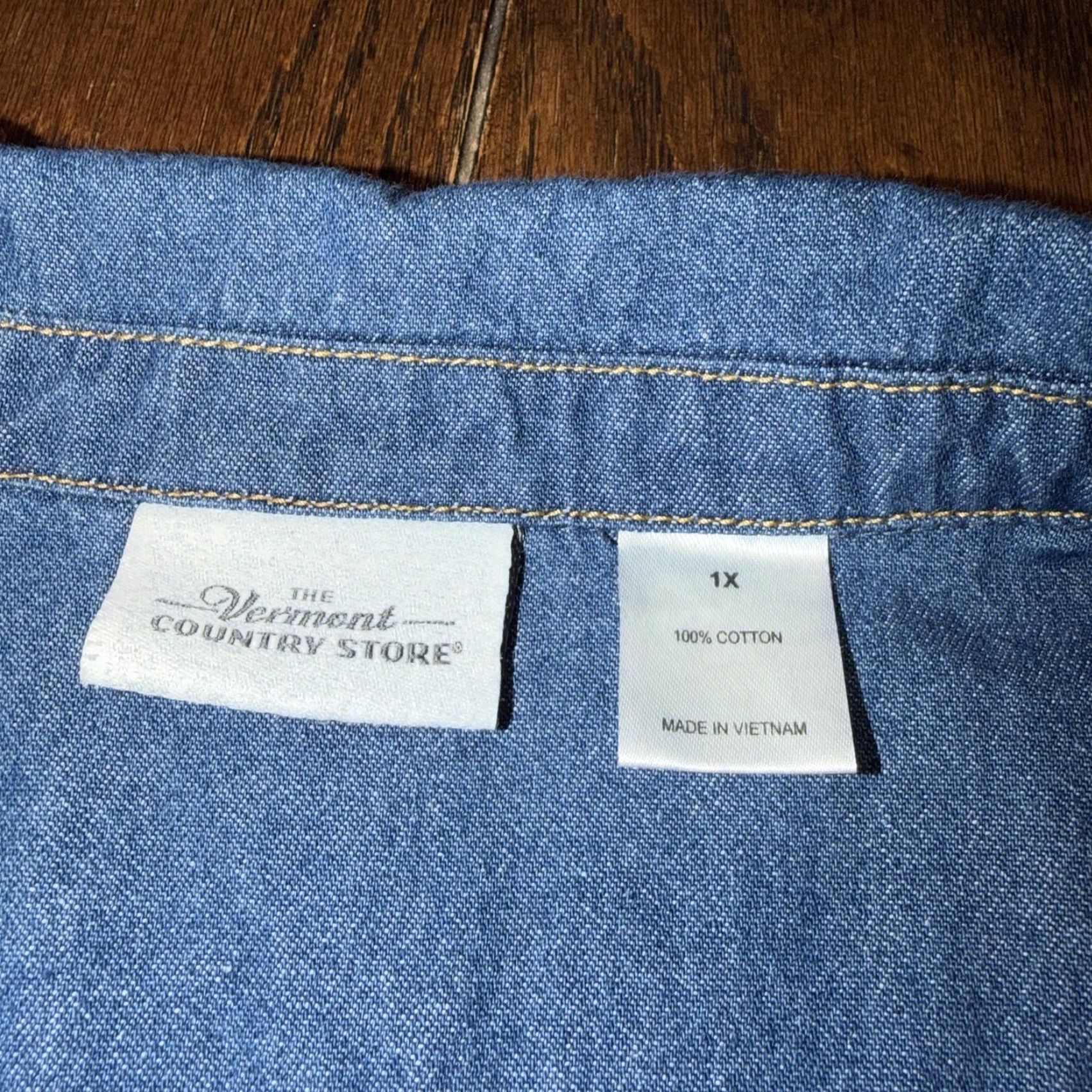 Denime The Vermont Country Store Denim Short Sleeve Popover Dress Women’s XL Pockets Blue Size 40" / US 18 - 2 Thumbnail