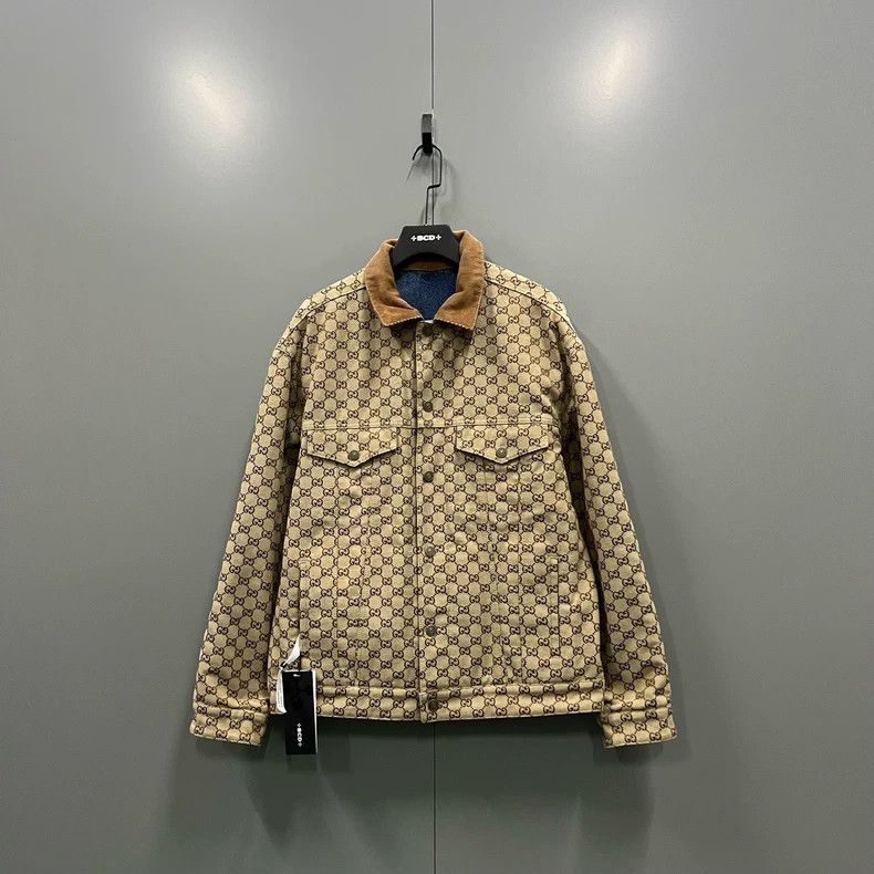 Gucci Label logo washed double-sided denim jacket -DMC