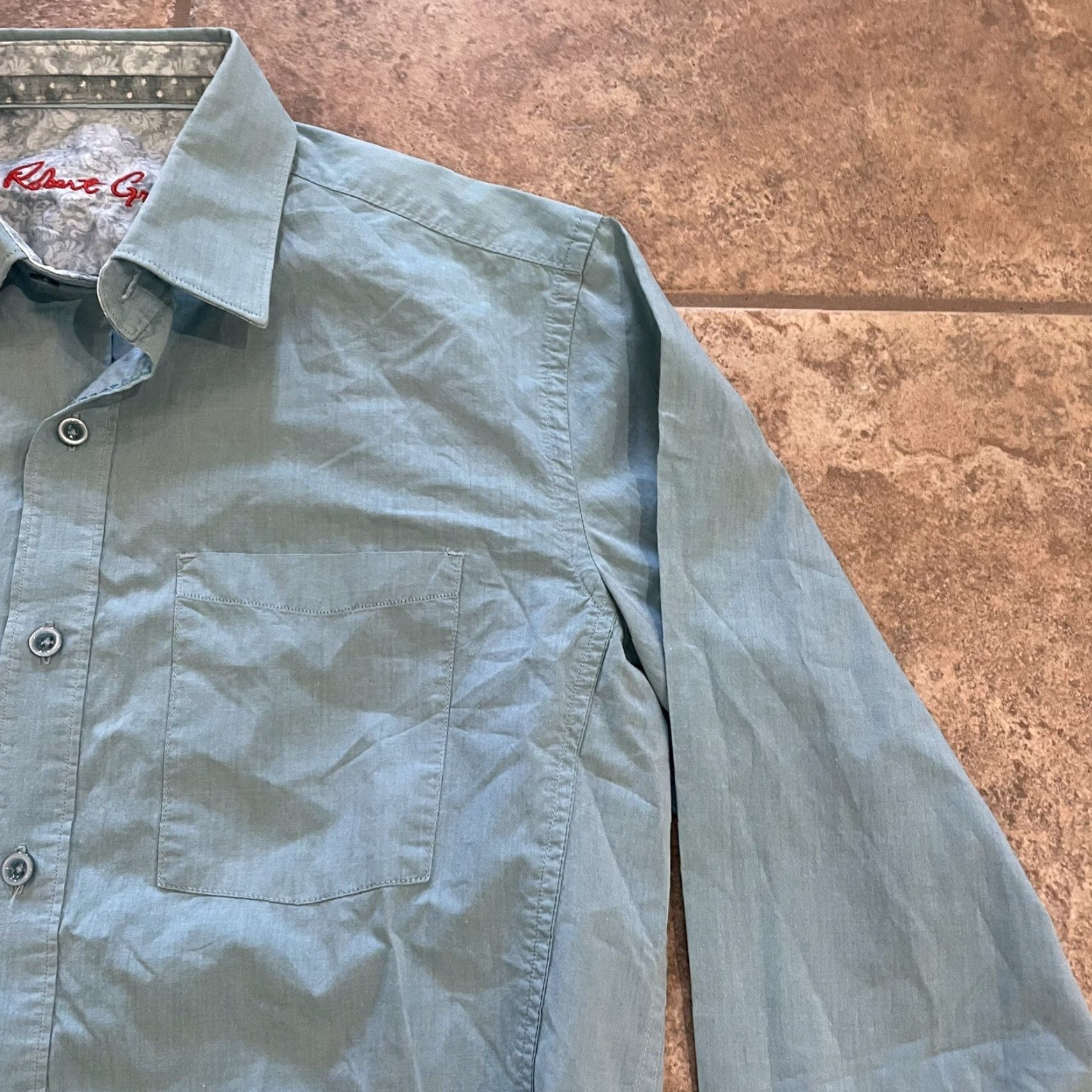 Robert Graham VINTAGE? Robert Graham Blue Long Sleeve Dress Shirt Mens Size S Button-Down Shirt Adult Small Blue Mens Size 36R - 2 Thumbnail