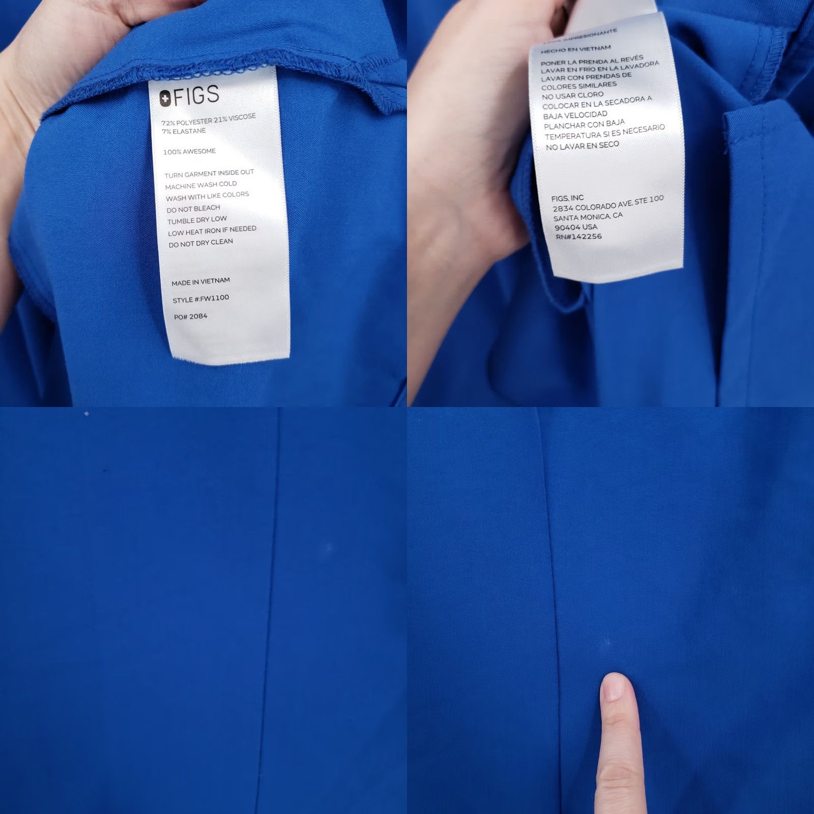 Vintage Figs Women 2XL XXL Blue Short Sleeve V Neck Stretch Scrub Top Size XXL / US 16-18 / IT 52-54 - 8 Thumbnail