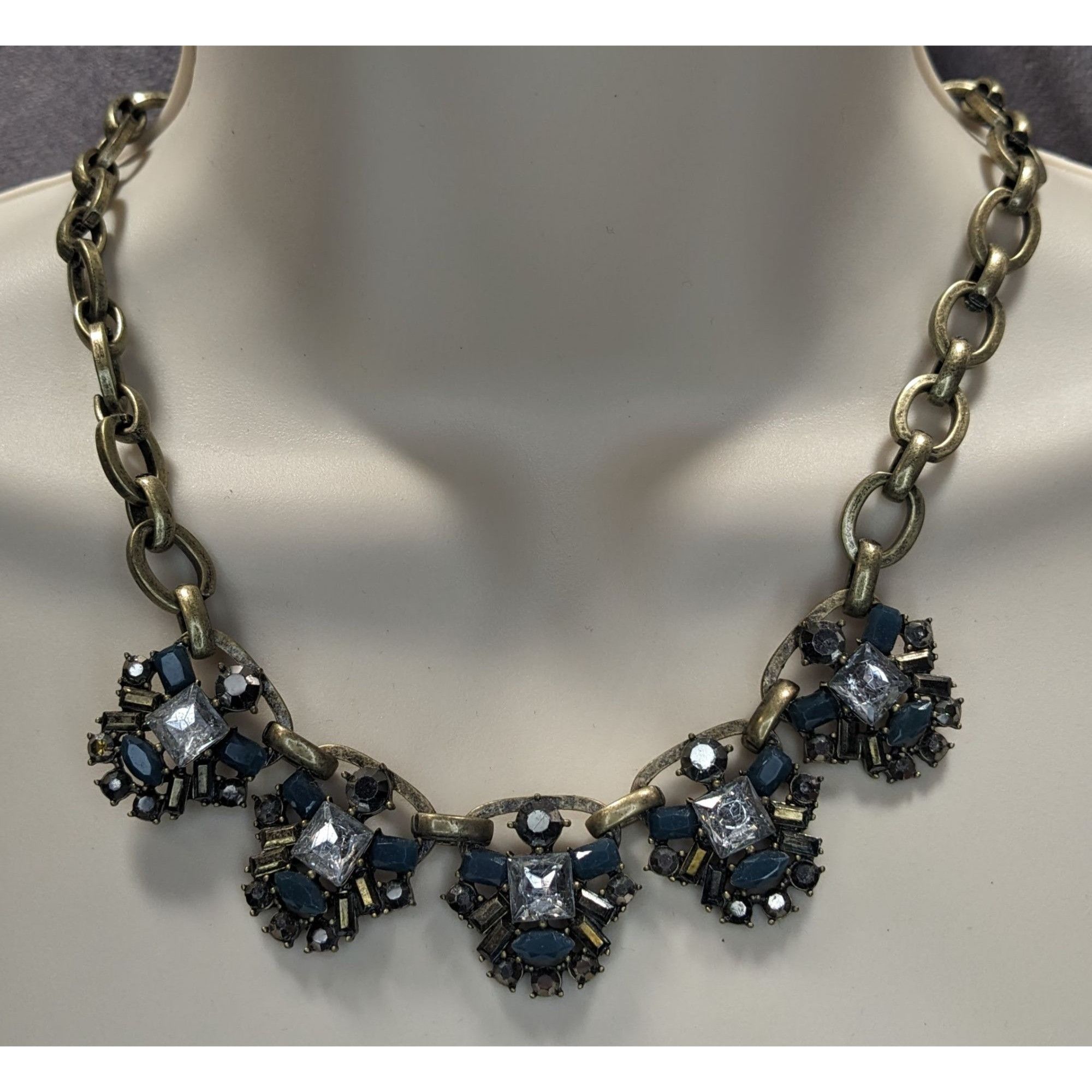 Loft Loft Chunky Statement Necklace With Blue & Clear Gemstones Size ONE SIZE - 6 Thumbnail
