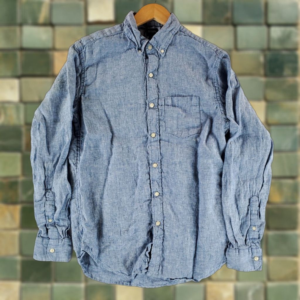 J.Crew J.CREW Button-Down Shirt Long Sleeve 100% Linen Blue Mens M Size US M / EU 48-50 / 2 - 1 Thumbnail