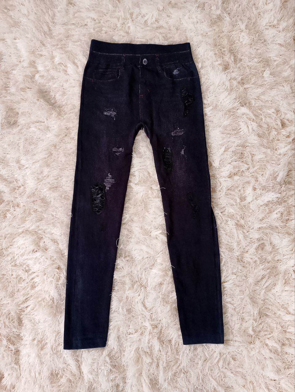 DENIM JEANS Draw Ripped Style Stretch Leggings