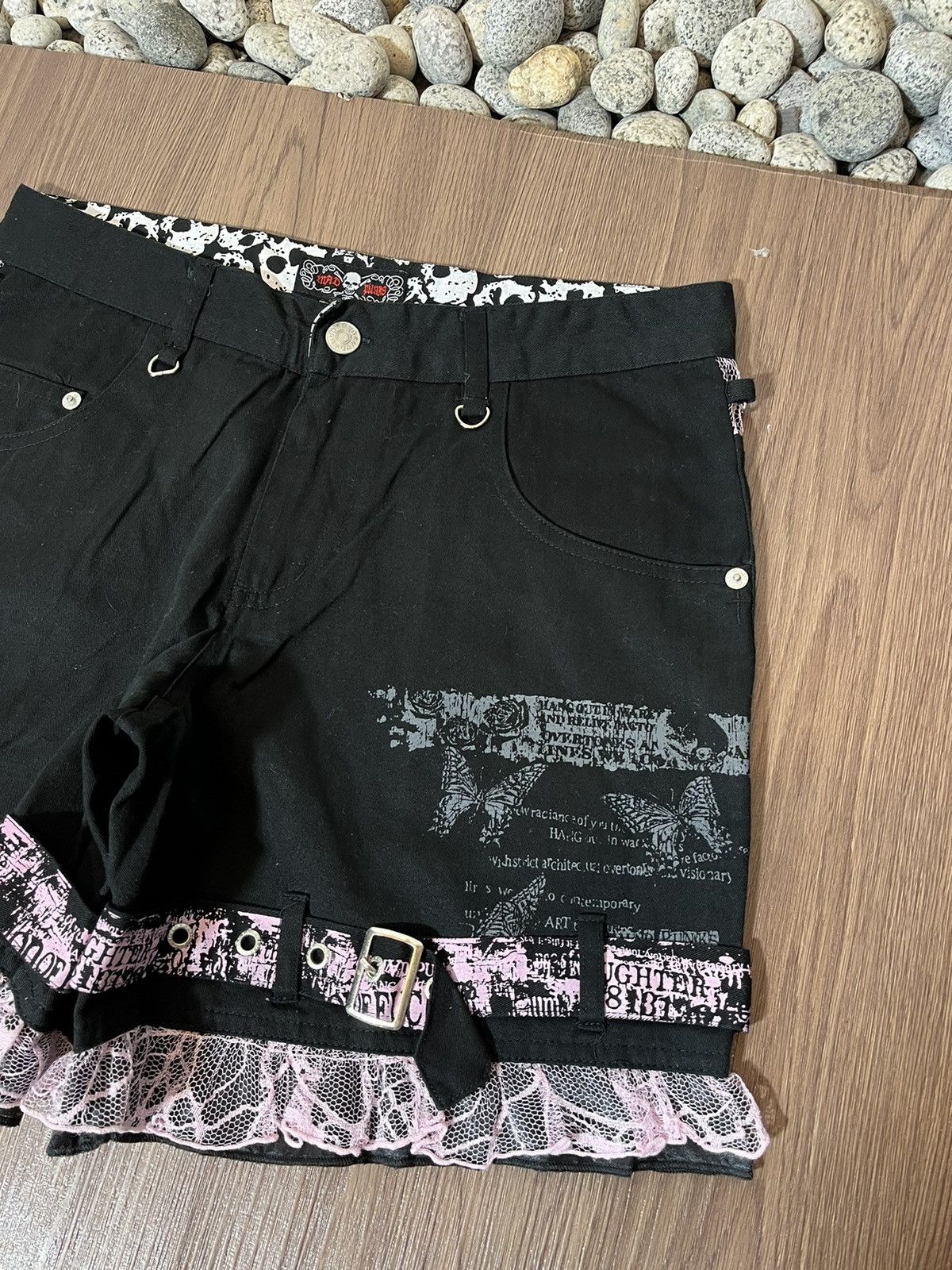 Beauty Beast × Japanese Brand × Seditionaries Mad Punks poem pink strap brocade Y2K short pant Size 31" - 3 Thumbnail