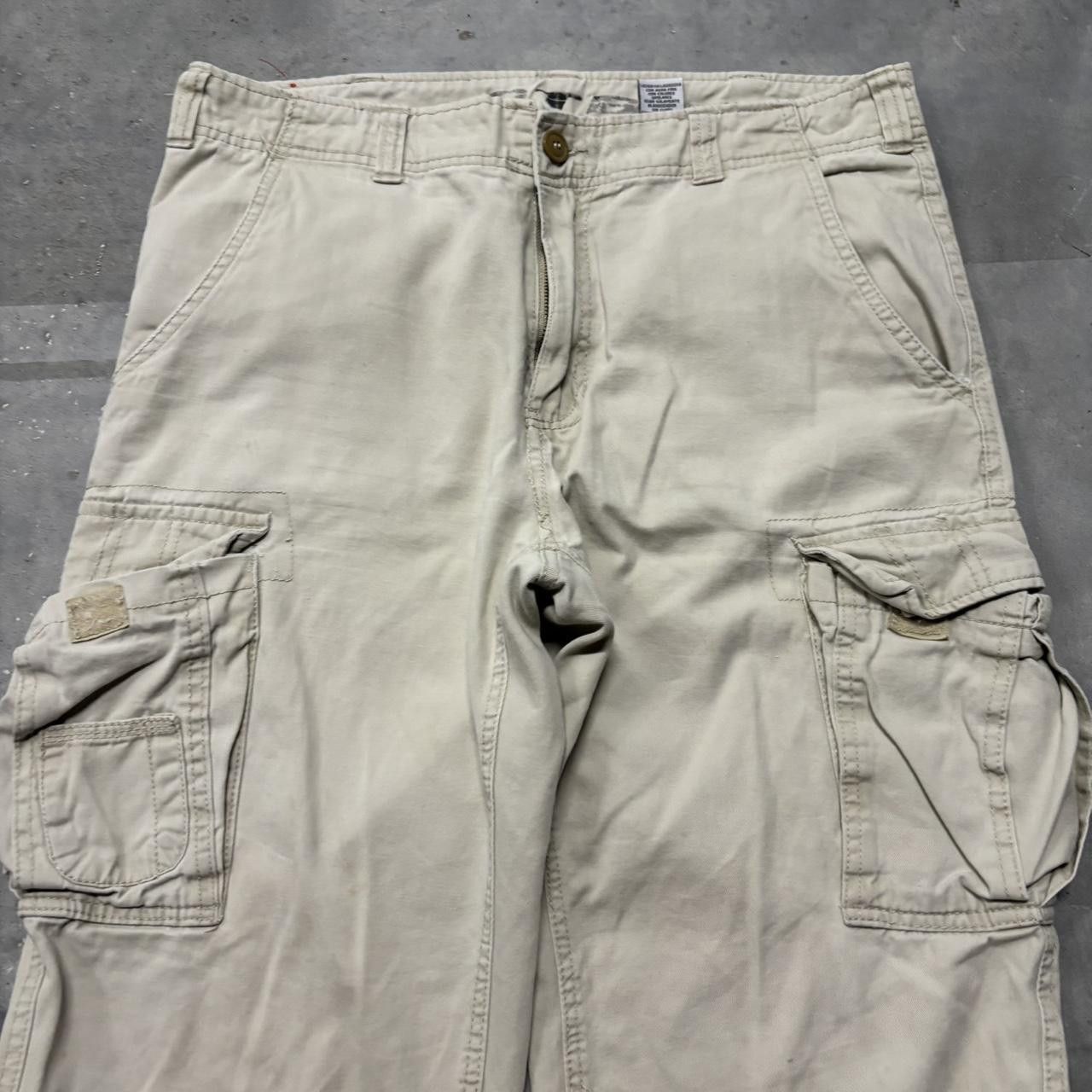 Japanese Brand × Vintage Crazy Vintage Y2K/2000s Baggy Faded Cream Streetwear Skater Cargo Pants! Size US 34 / EU 50 - 5 Thumbnail