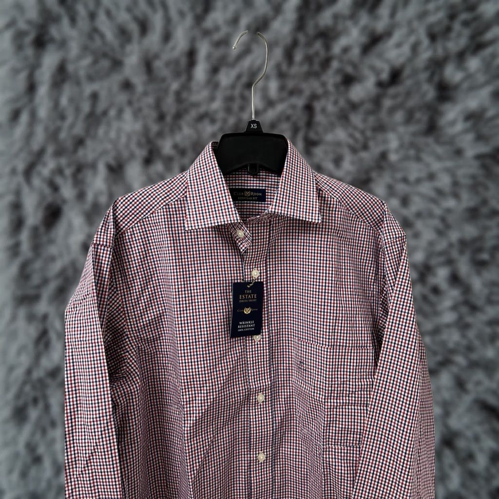 Club Room Club Room Shirt Mens 15 Red Plaid Dress Shirt L/S Wrinkle Resistant 100% Cotton Estate Button Up Gingham Collar Point Barrel Cuff Mens الشباب Size US M / EU 48-50 / 2 - 1 Thumbnail