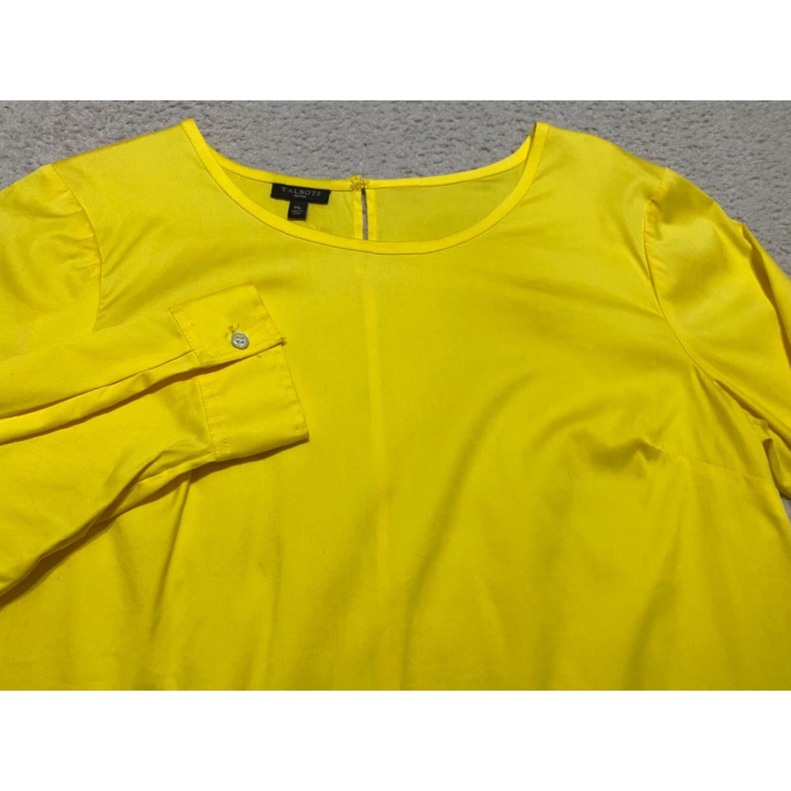 Talbots Talbots Shirt Womens PM Solid Yellow Long Sleeve Round Neck Petites Boxy Tie Blouse for Women Size M / US 6-8 / IT 42-44 - 2 Thumbnail