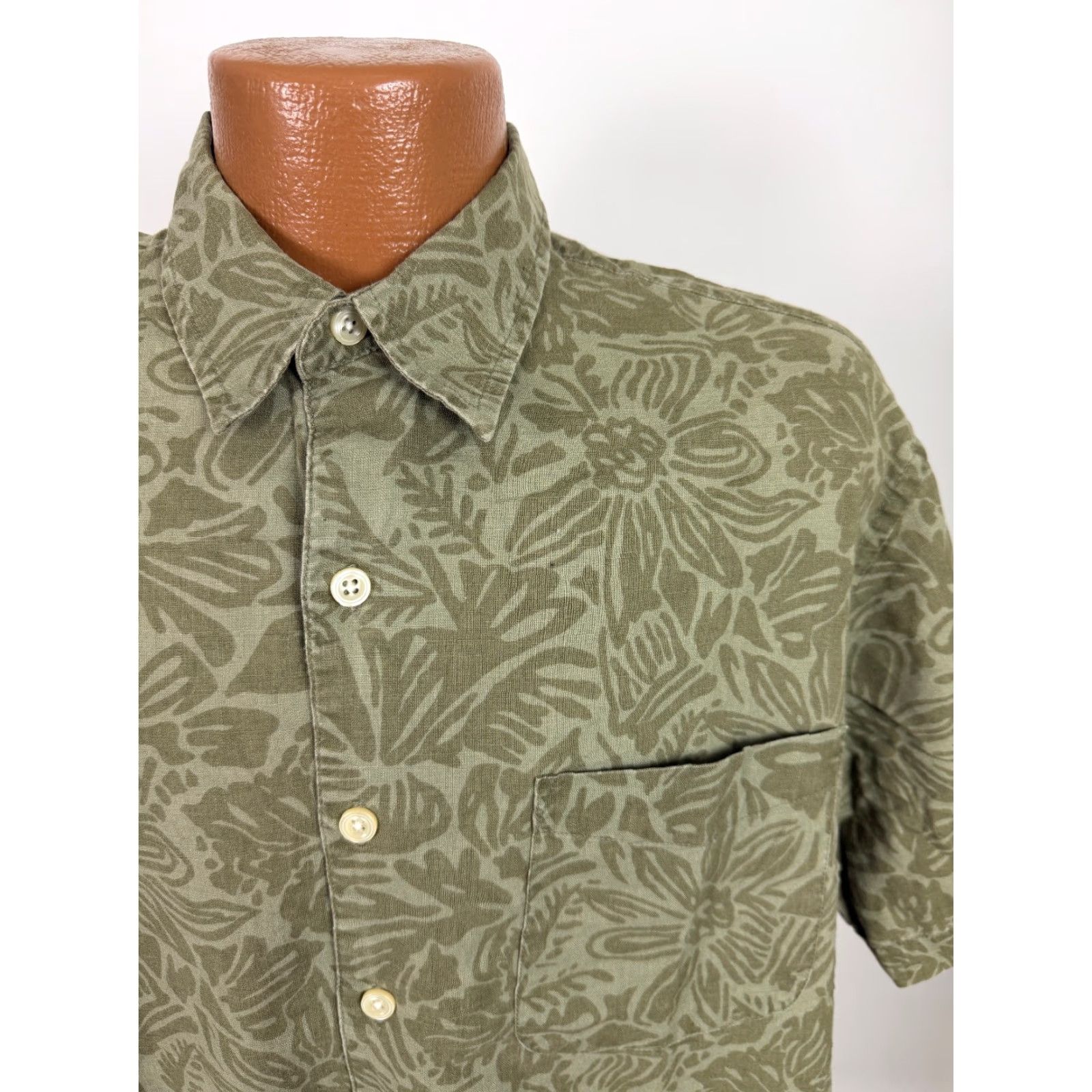 Old Navy VINTAGE Old Navy Shirt Men M Floral Olive Linen Cotton Button-Up Short Sleeve Hawaiian Beach Y2K Vintage 90s Theme Size US M / EU 48-50 / 2 - 2 Thumbnail