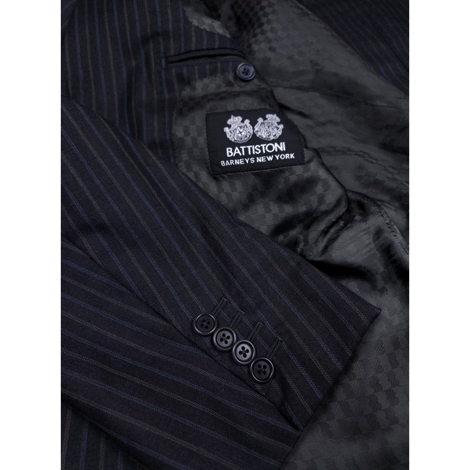 Vintage Battistoni Roma Jacket Men's 43 Navy Striped Wool Cashmere Blend Super 120's Blazer Single-Breasted 3-Button Size 46R - 2 Thumbnail