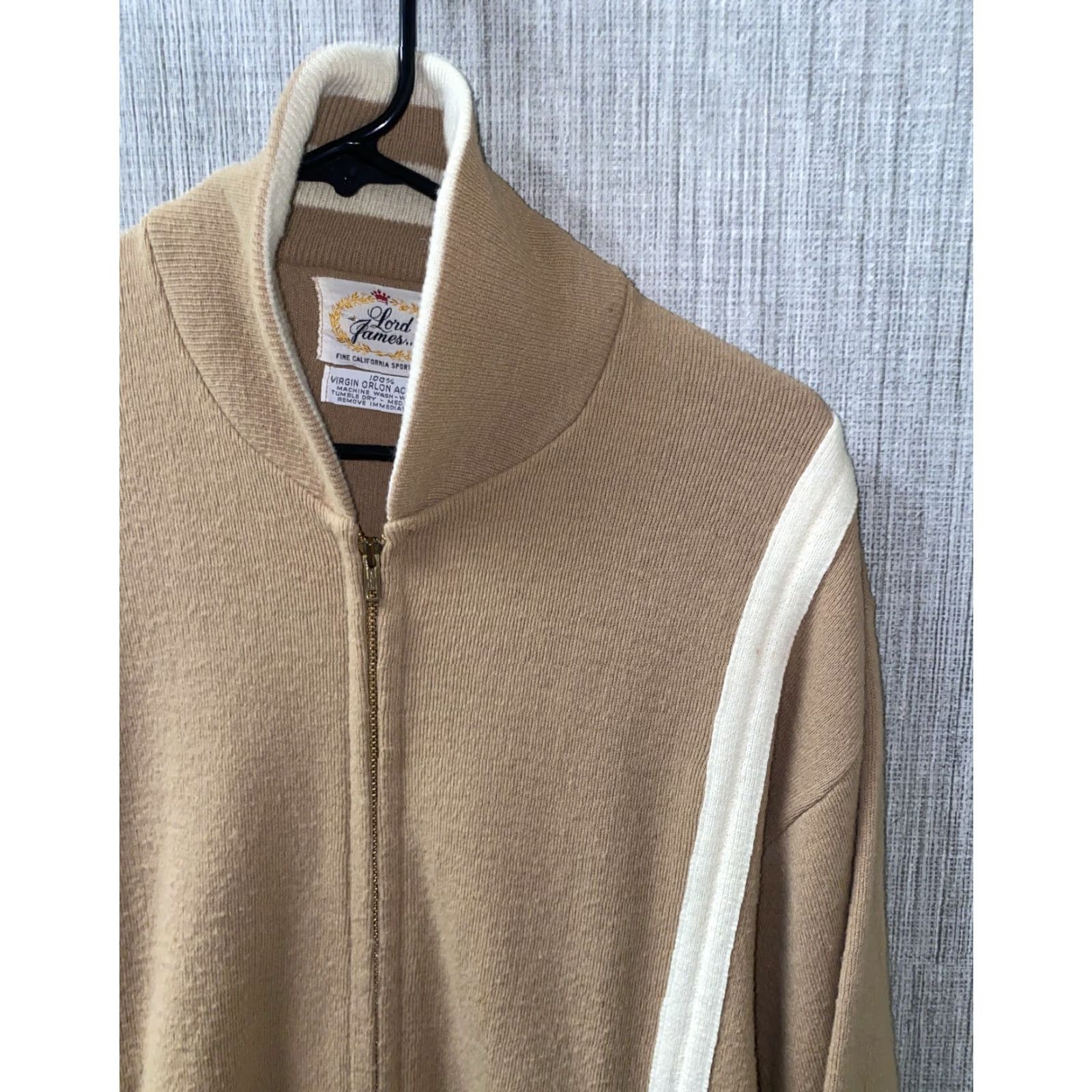 Vintage LORD JAMES Jacket Mens Beige Full Zip XL Acrylic Casual Size US XL / EU 56 / 4 - 2 Thumbnail