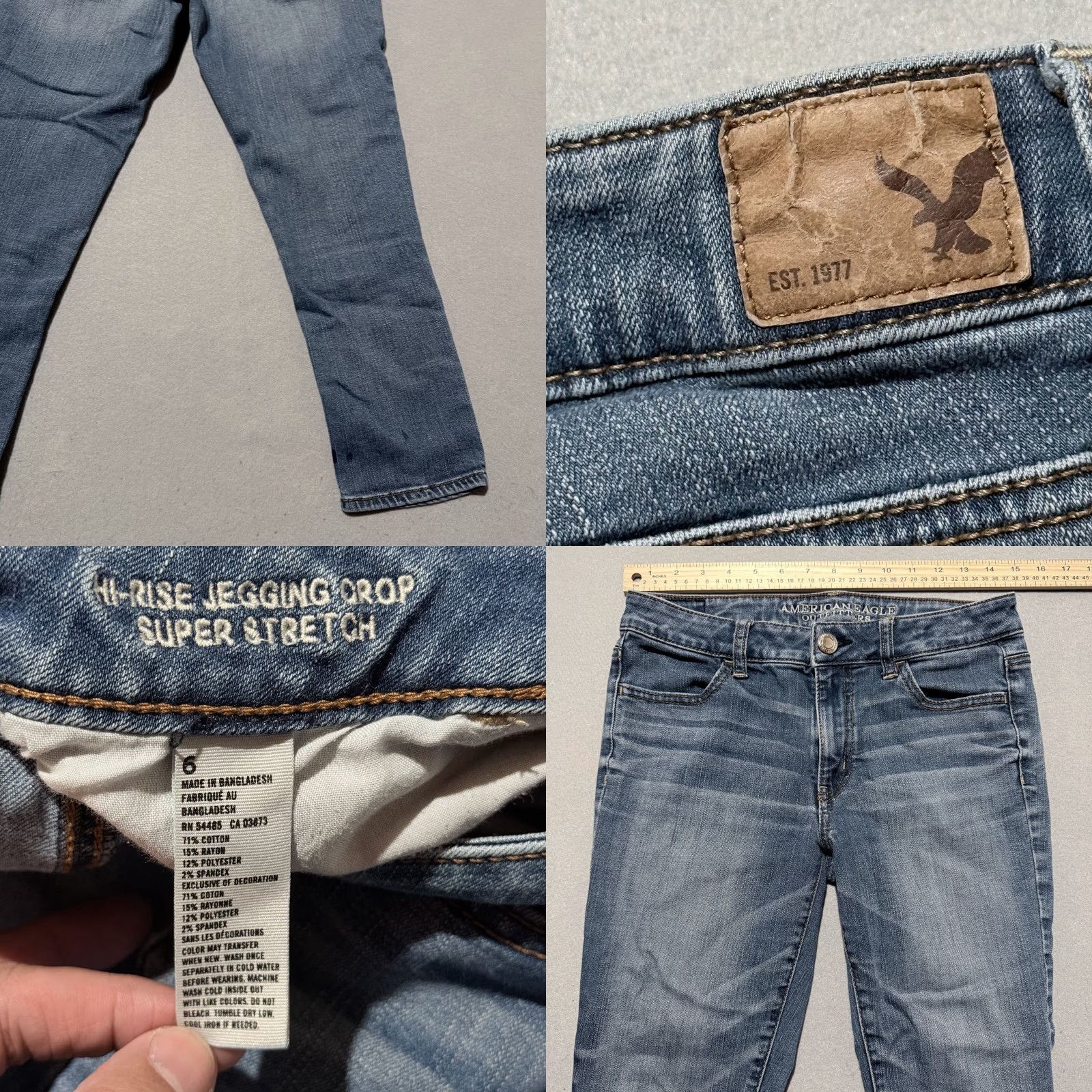 American Eagle Outfitters American Eagle Hi-Rise Jegging Crop Jeans Women's Blue Denim Super Stretch - 6 Size 28" / US 6 / IT 42 - 8 Thumbnail