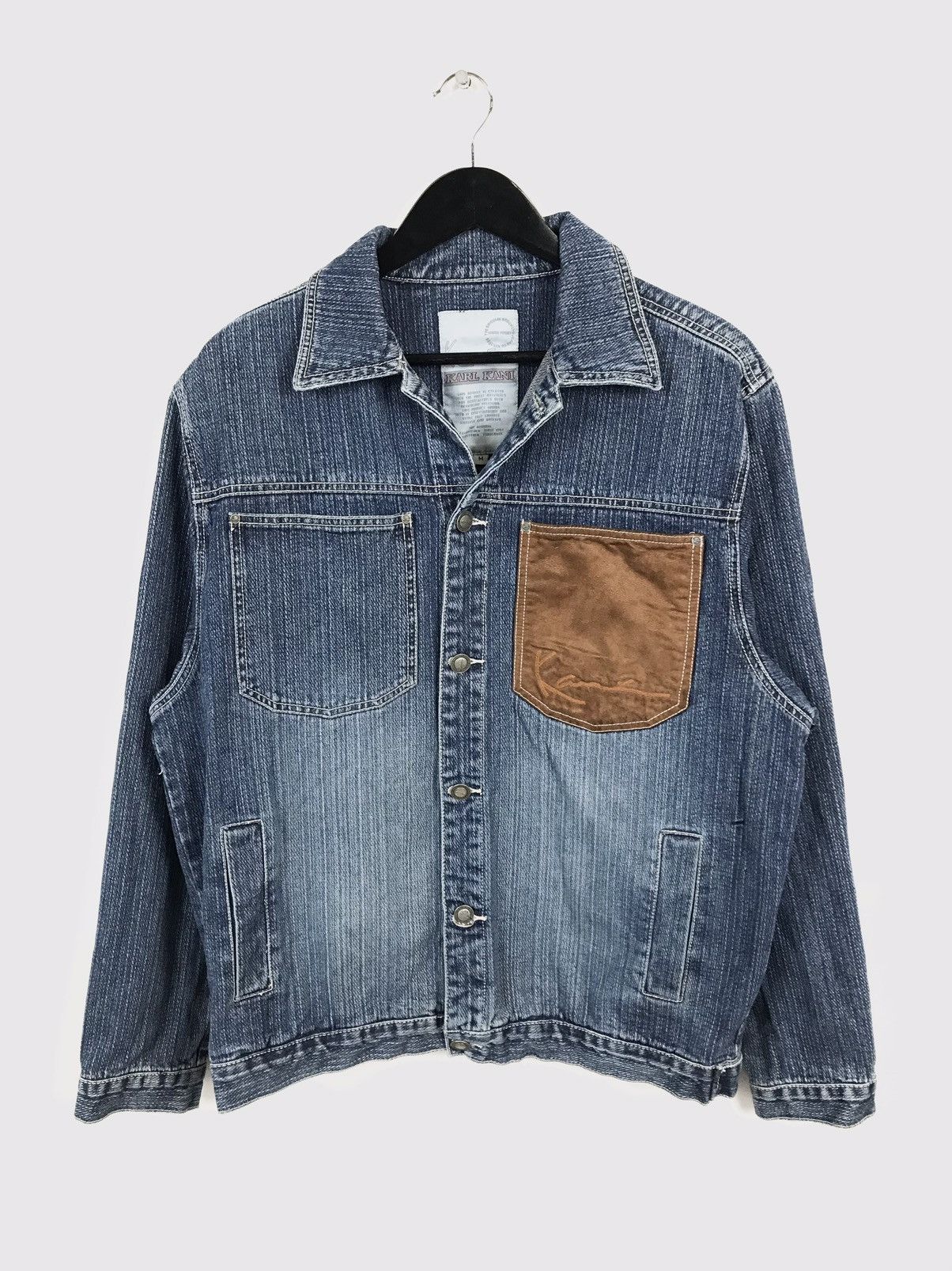Karl Kani Rare Vintage Suede Pocket Back Logo Denim Jacket